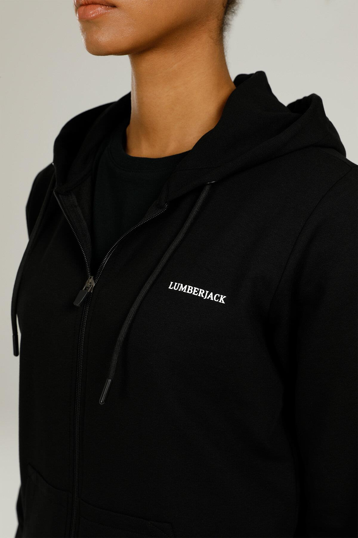 Lumberjack 2M Sn77 Basic Full Zip Hoodie 2Fx Kadın Siyah Tam Fermuarlı Sweat