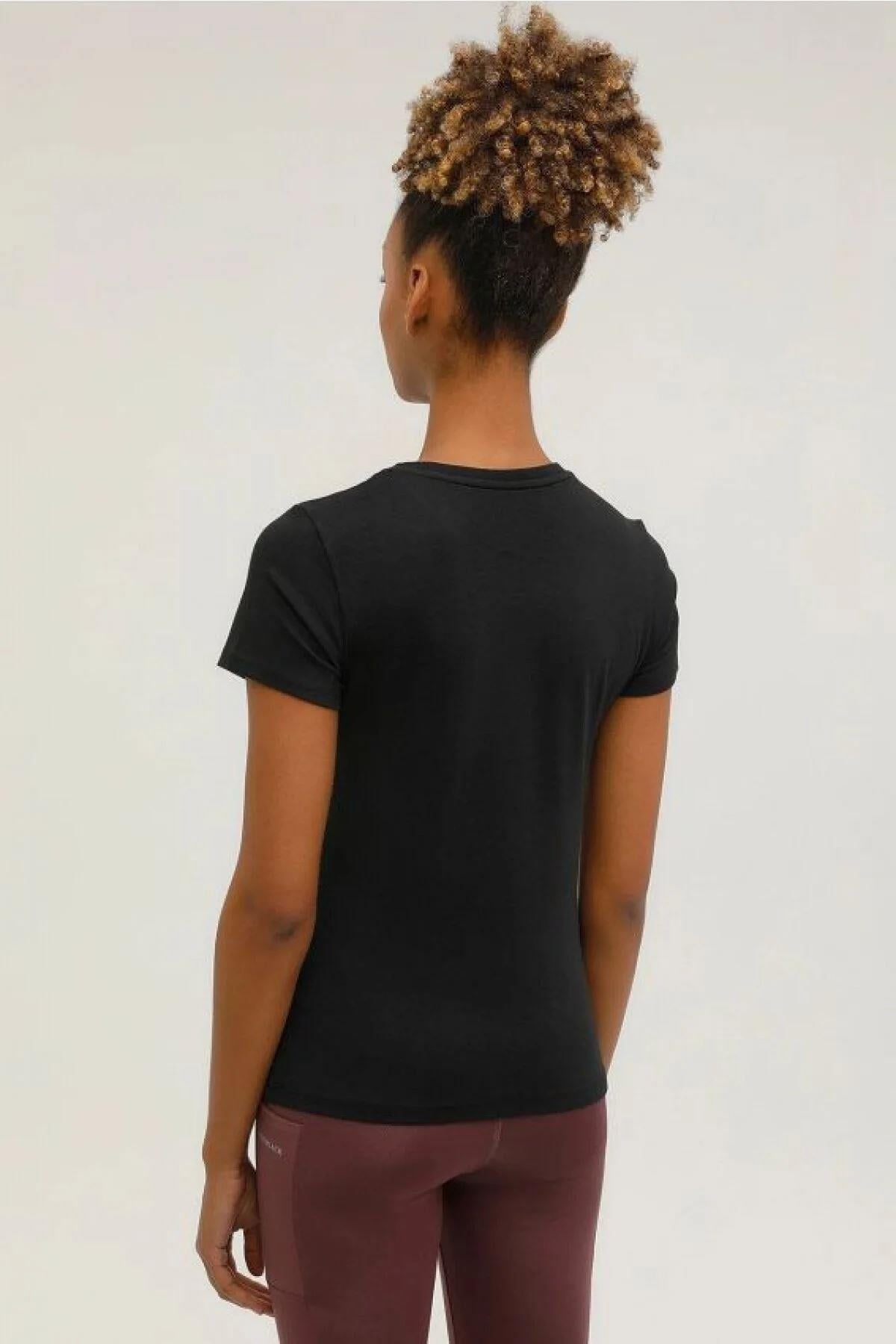 Lumberjack 3M W-Ct131 Basic Modal C Neck T-Shirt Kadın Siyah Bisiklet Yaka Tshirt