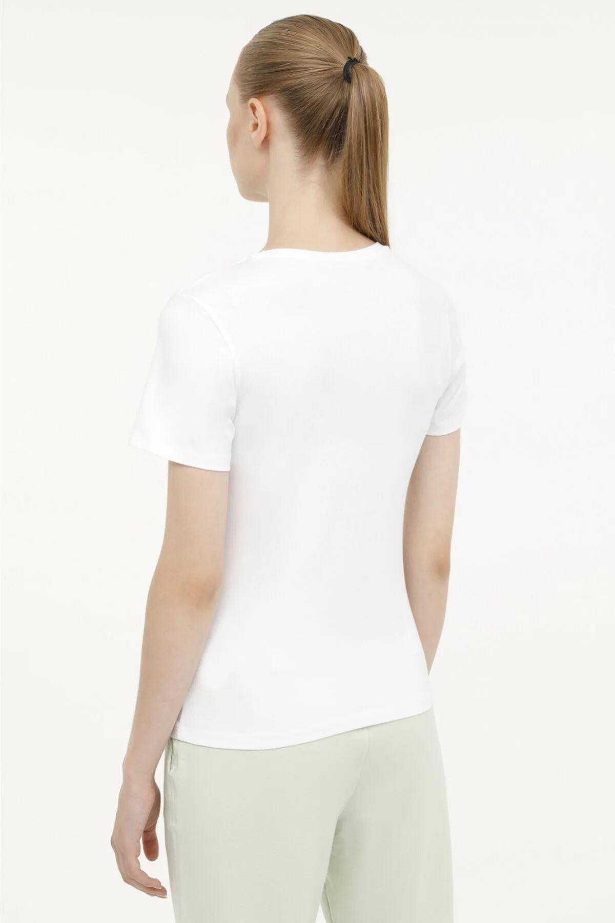 Lumberjack 3M W-Ct132 Basic Modal V Neck T-Shir Kadın Beyaz Bisiklet Yaka Tshirt