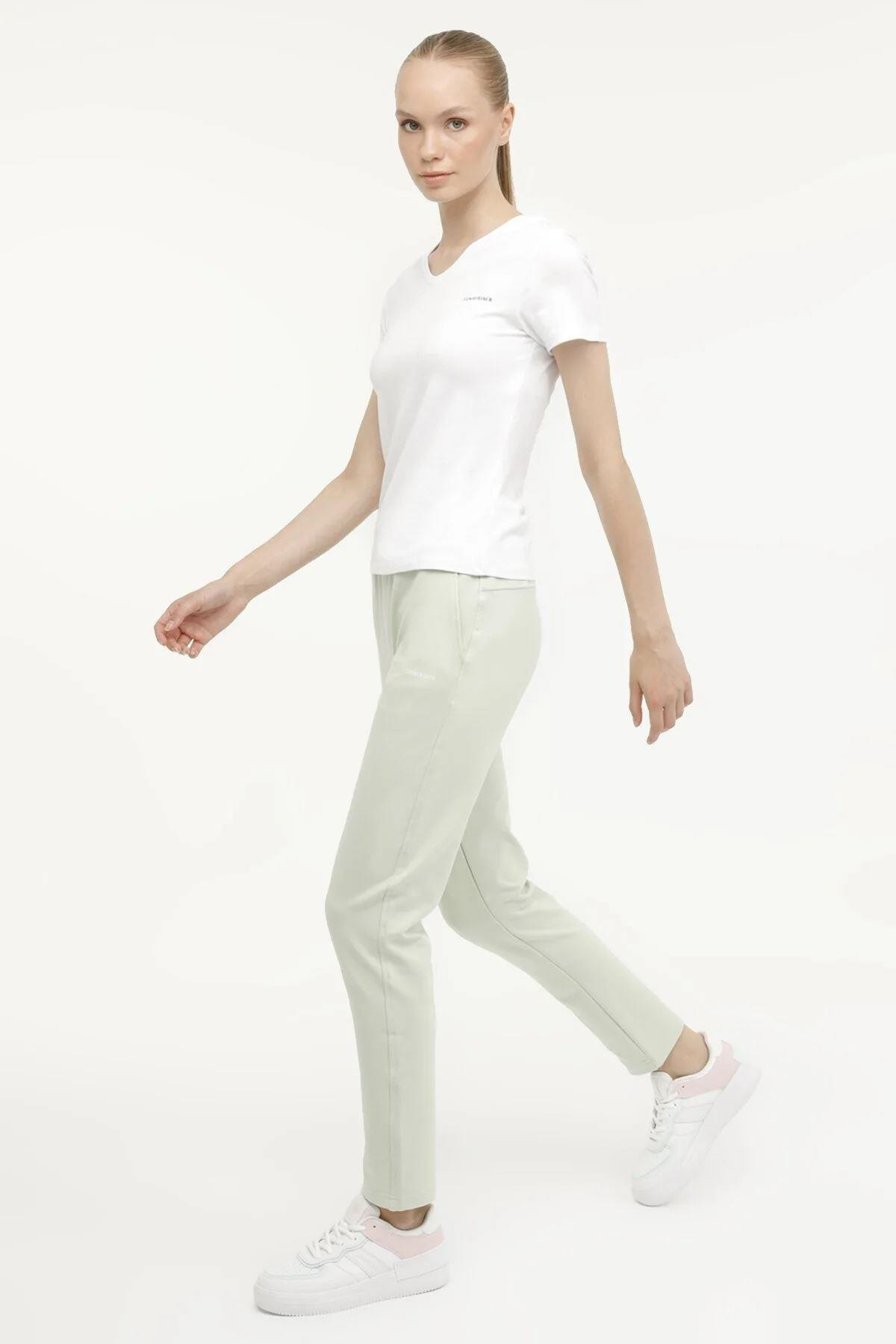 Lumberjack 3M W-Ct132 Basic Modal V Neck T-Shir Kadın Beyaz Bisiklet Yaka Tshirt