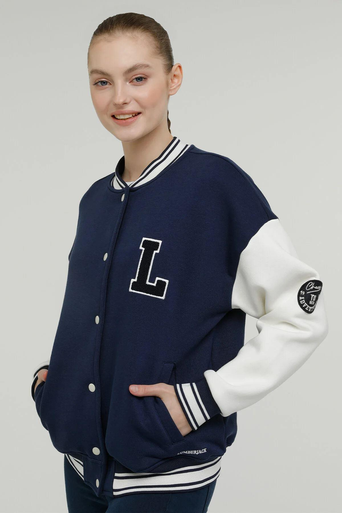 Lumberjack W-Gf85 Cayla Bomber Jacket 2Pr Kadın Lacivert Tam Fermuarlı Sweat