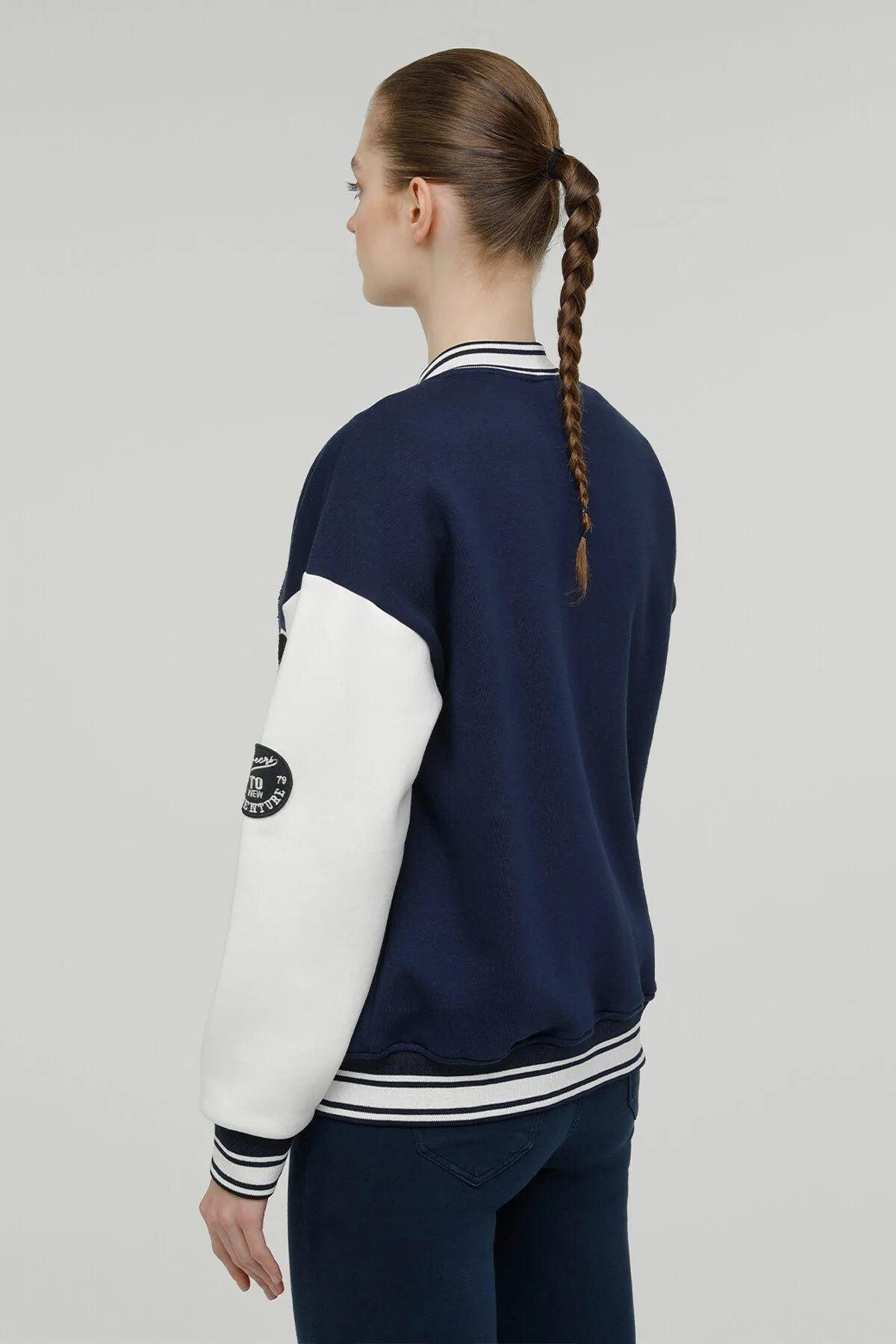 Lumberjack W-Gf85 Cayla Bomber Jacket 2Pr Kadın Lacivert Tam Fermuarlı Sweat