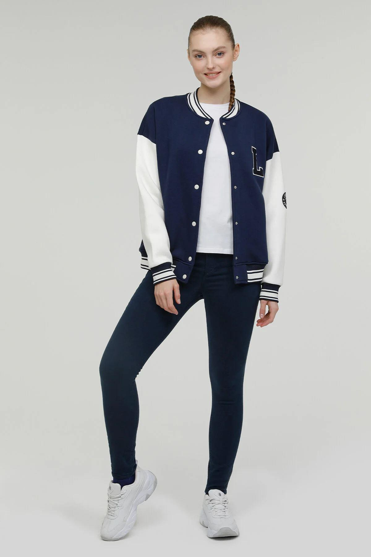 Lumberjack W-Gf85 Cayla Bomber Jacket 2Pr Kadın Lacivert Tam Fermuarlı Sweat