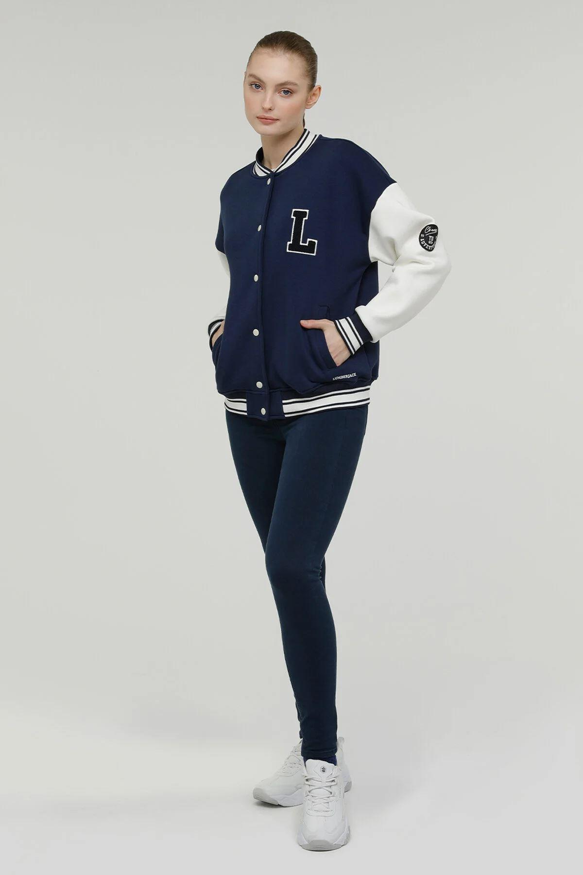 Lumberjack W-Gf85 Cayla Bomber Jacket 2Pr Kadın Lacivert Tam Fermuarlı Sweat