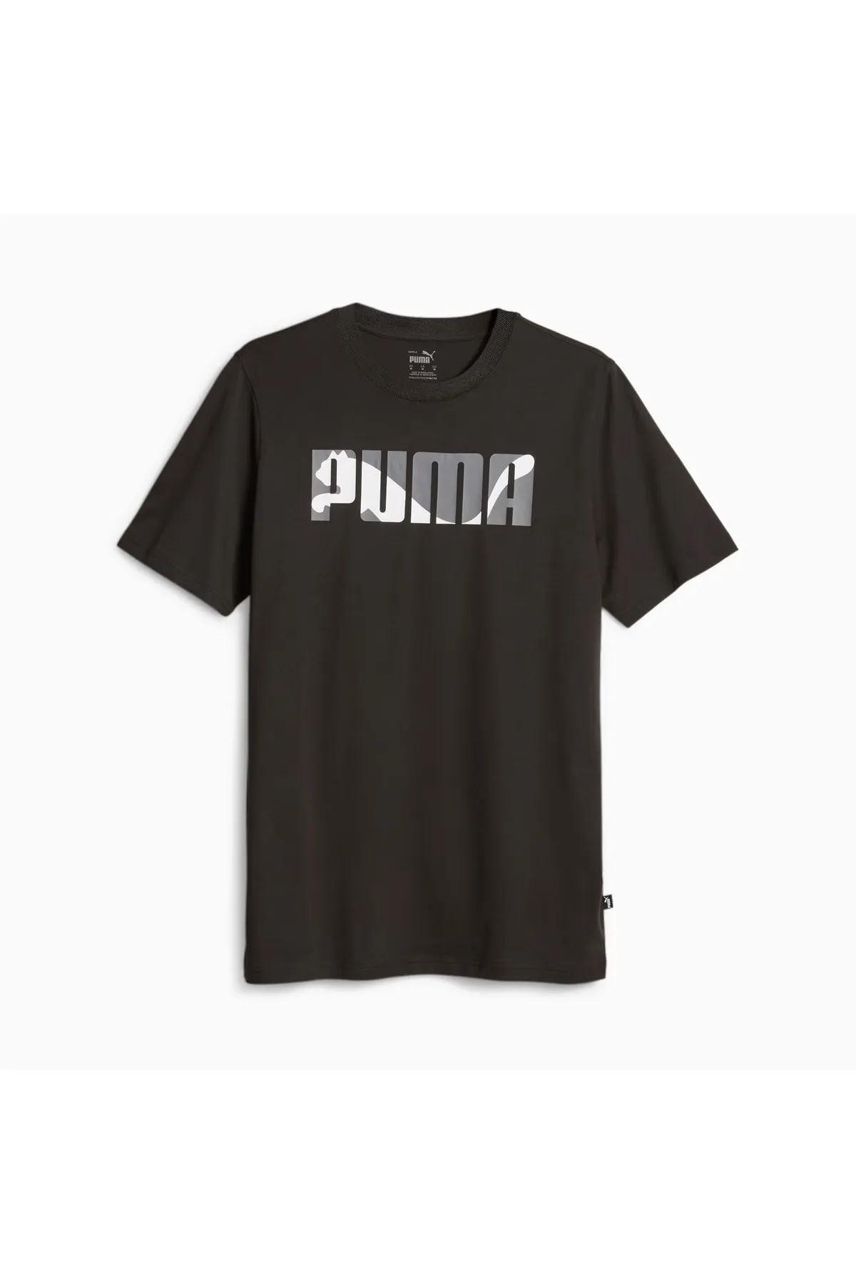 Puma Graphics Wording Tee Erkek Siyah Bisiklet Yaka Tshirt