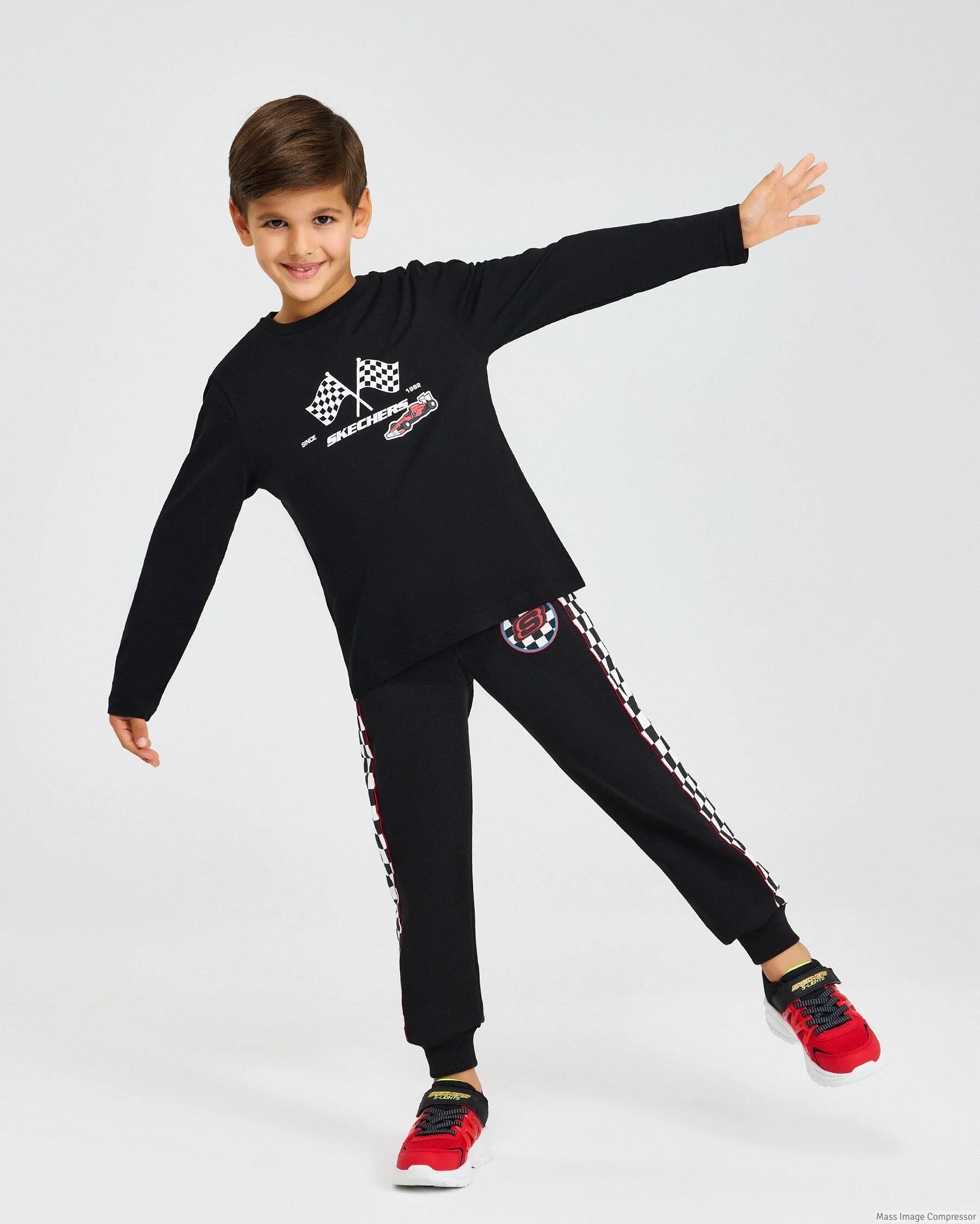 Skechers B Graphic Tee Long Sleeve T-Shirt Erkek Çocuk  Bisiklet Yaka Tshirt