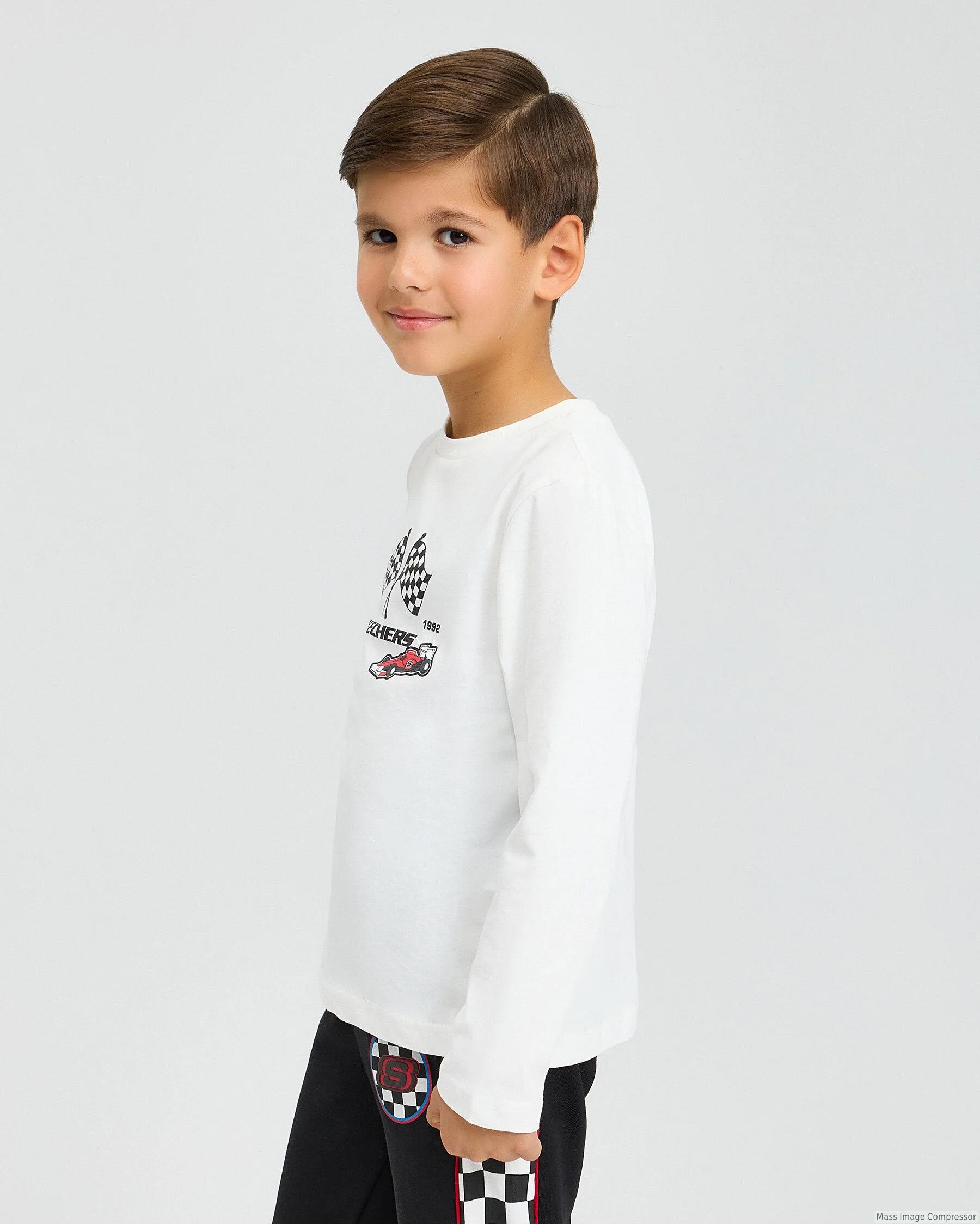 Skechers B Graphic Tee Long Sleeve T-Shirt Erkek Çocuk  Bisiklet Yaka Tshirt