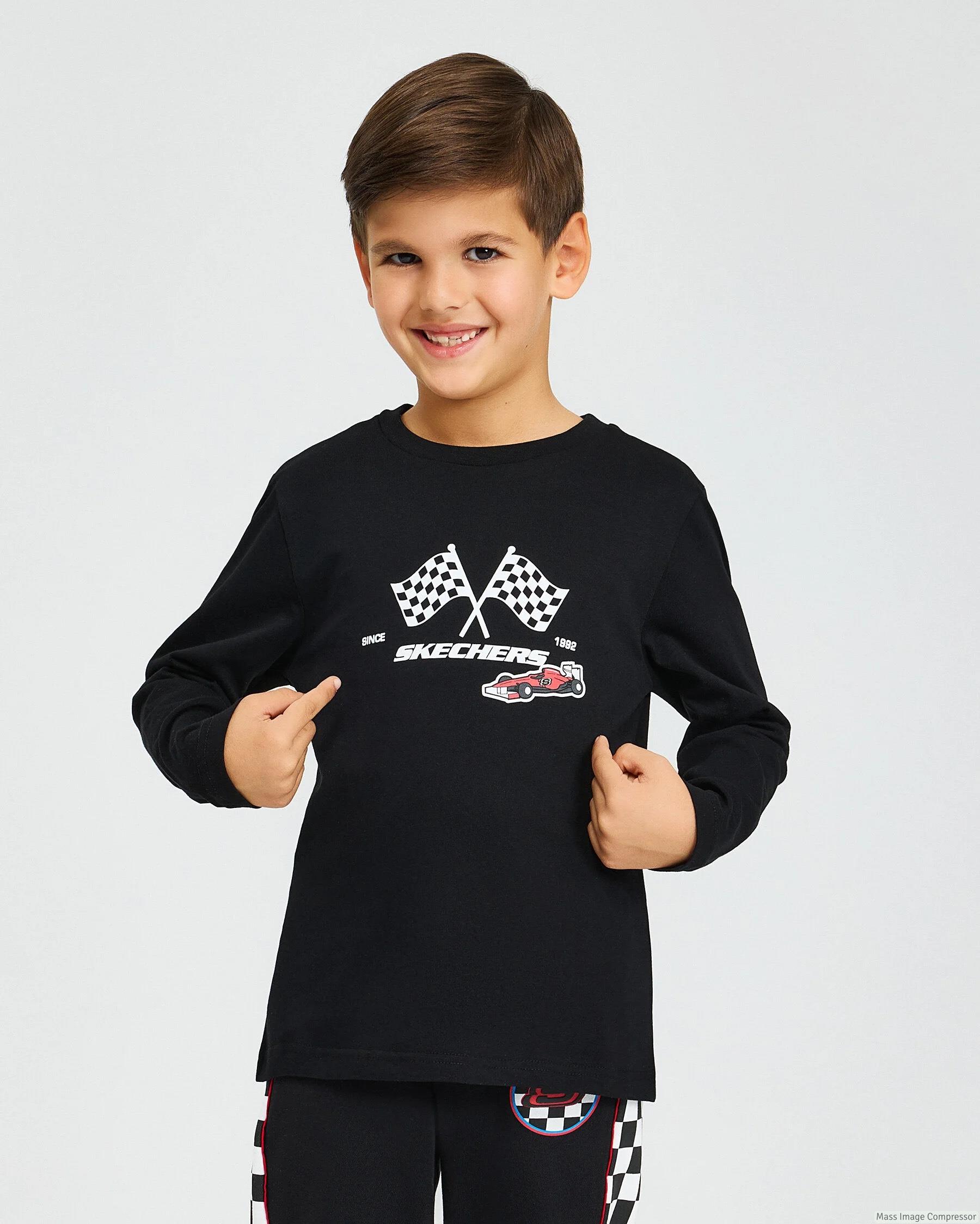 Skechers B Graphic Tee Long Sleeve T-Shirt Erkek Çocuk  Bisiklet Yaka Tshirt