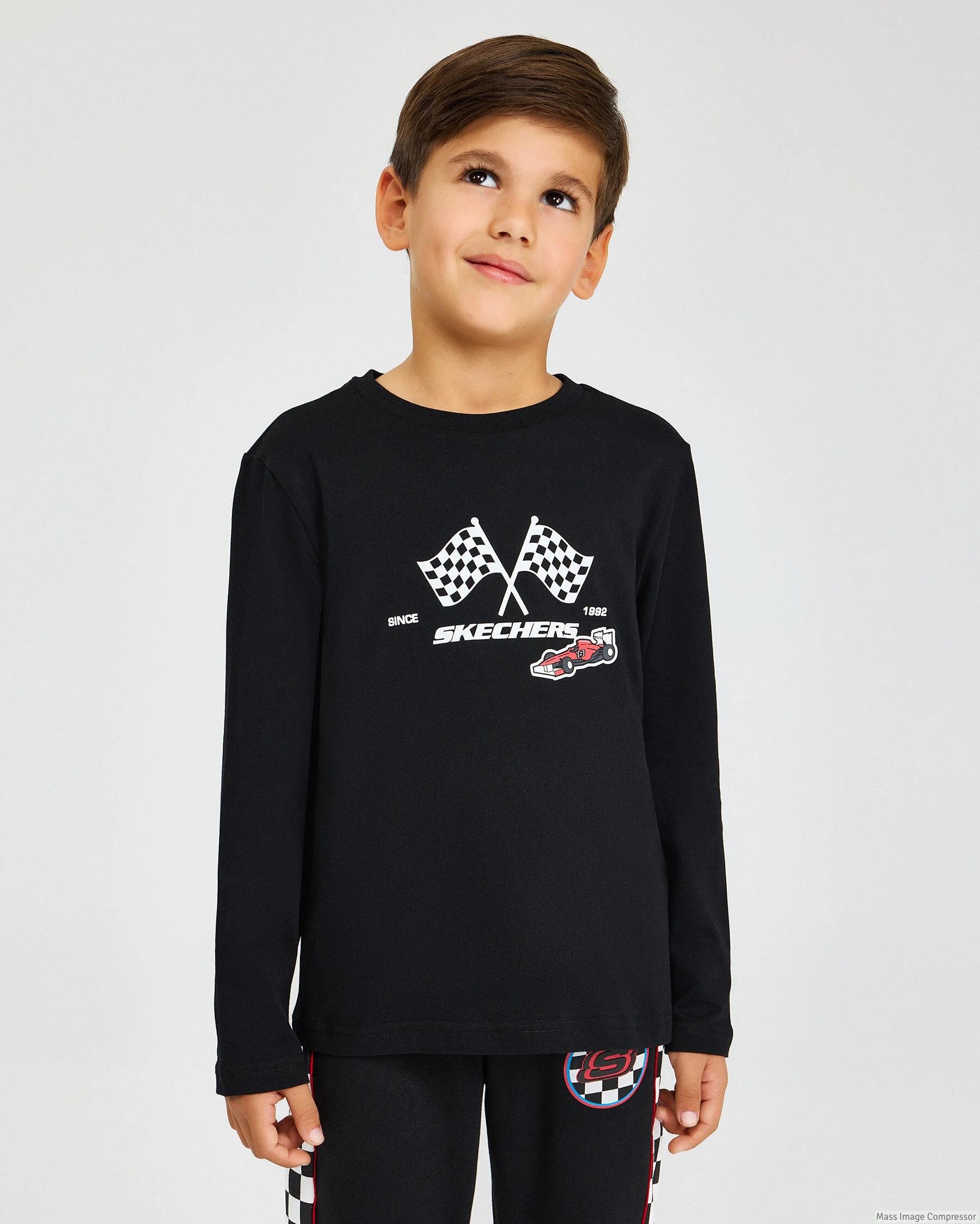 Skechers B Graphic Tee Long Sleeve T-Shirt Erkek Çocuk  Bisiklet Yaka Tshirt