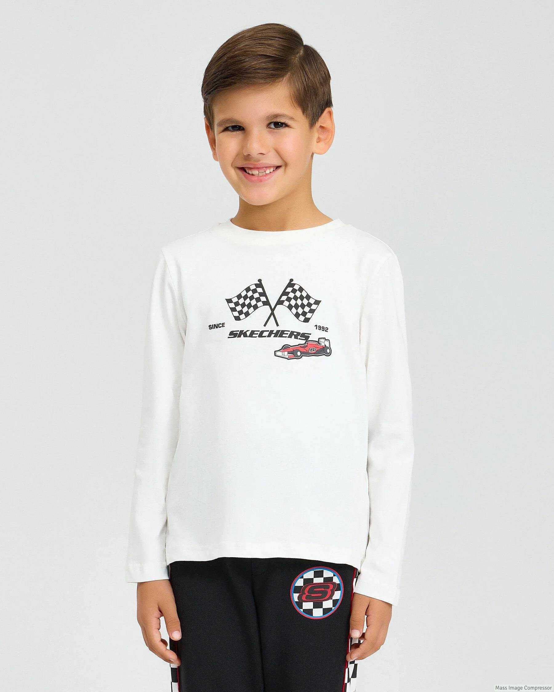 Skechers B Graphic Tee Long Sleeve T-Shirt Erkek Çocuk  Bisiklet Yaka Tshirt