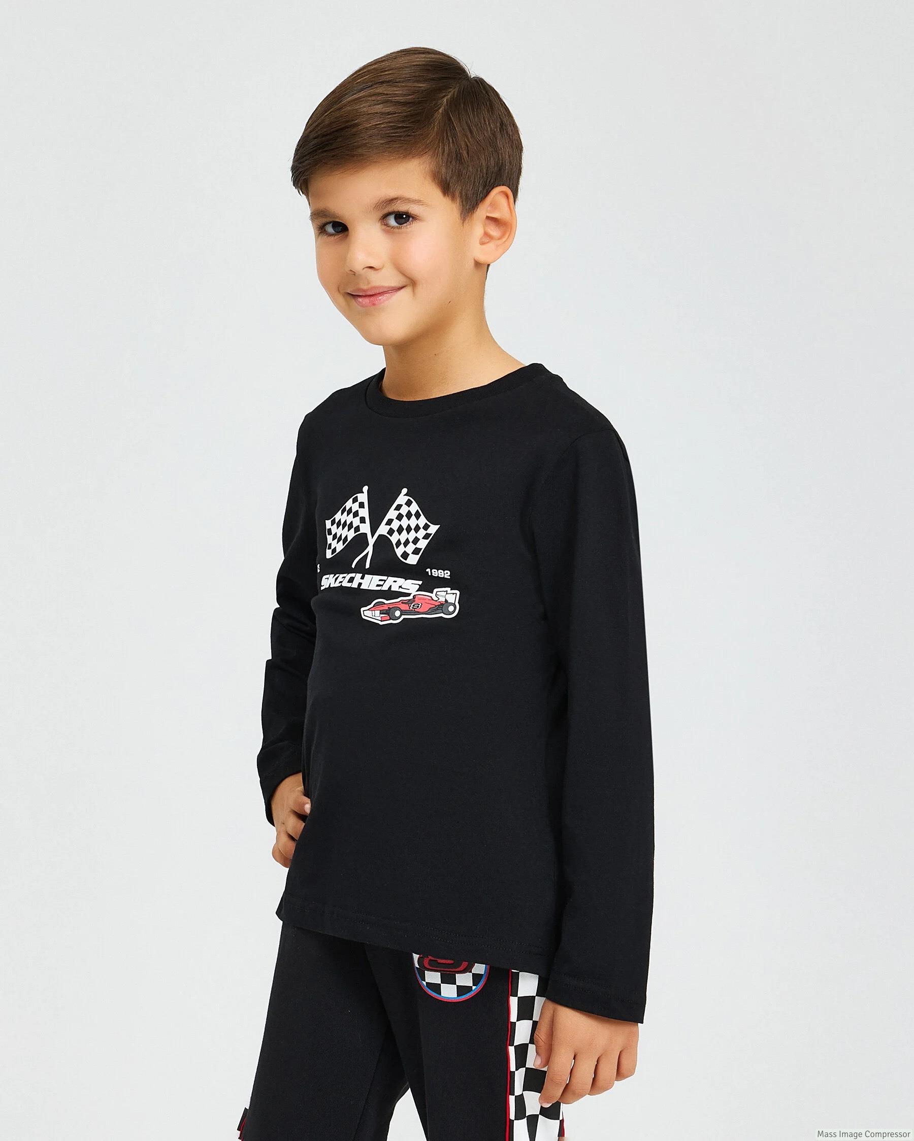 Skechers B Graphic Tee Long Sleeve T-Shirt Erkek Çocuk  Bisiklet Yaka Tshirt