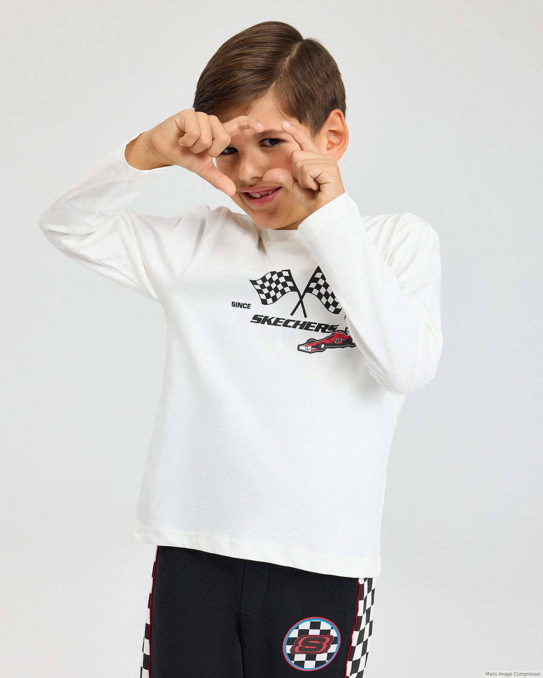 Skechers B Graphic Tee Long Sleeve T-Shirt Erkek Çocuk  Bisiklet Yaka Tshirt