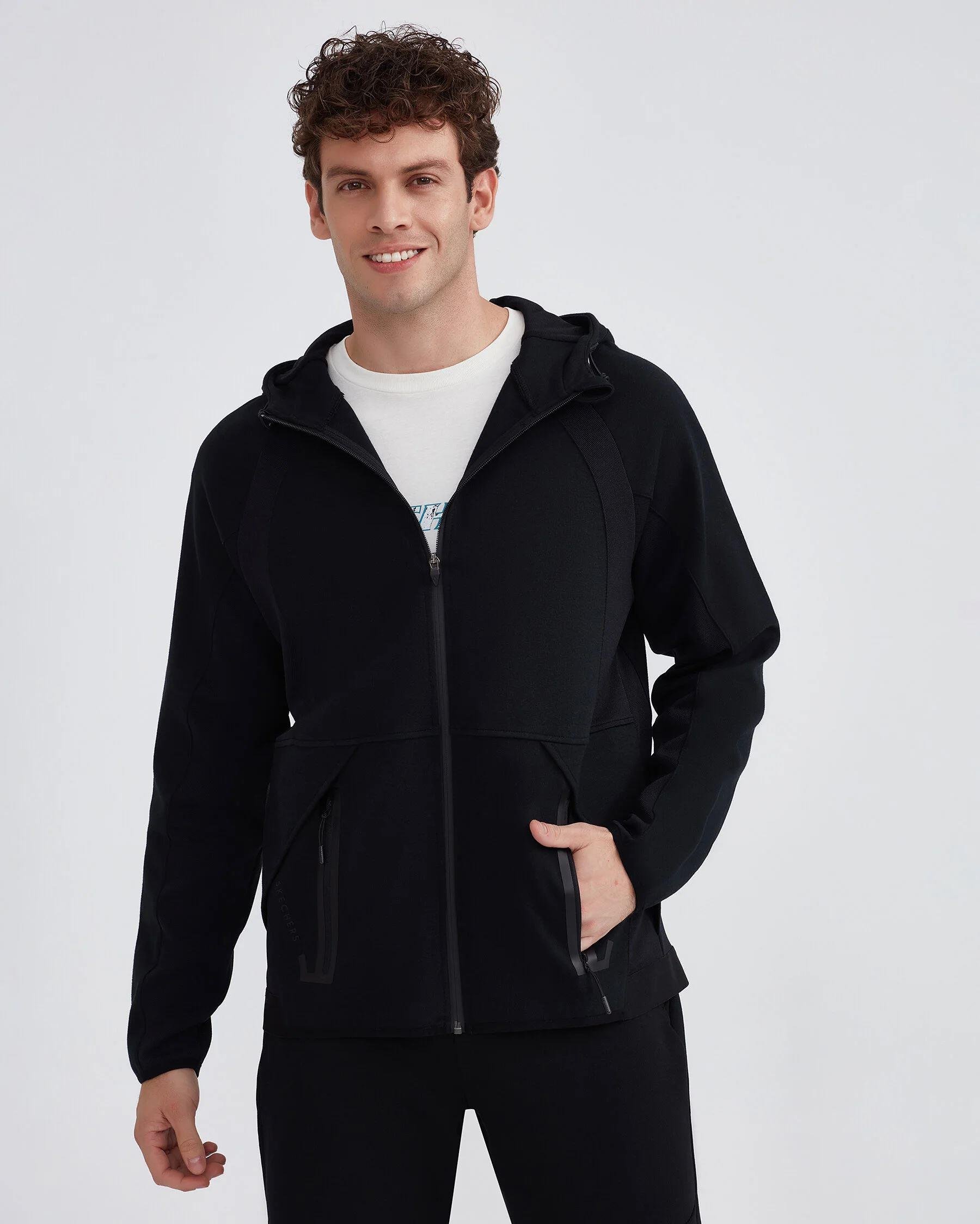 Skechers M 2XI-Lock Full Zip Hoodie Sweatshirt Erkek Siyah Tam Fermuarlı Sweat