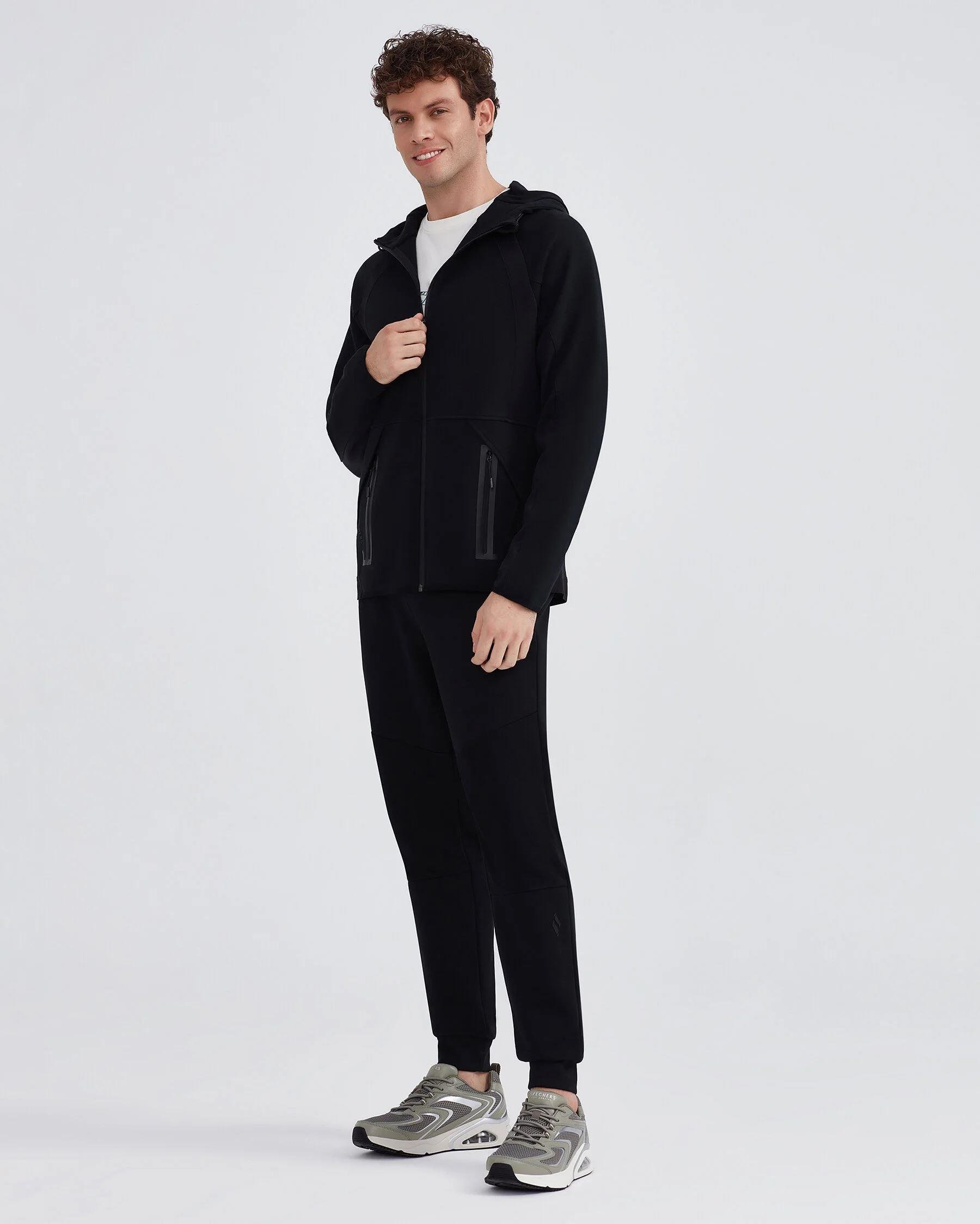 Skechers M 2XI-Lock Full Zip Hoodie Sweatshirt Erkek Siyah Tam Fermuarlı Sweat