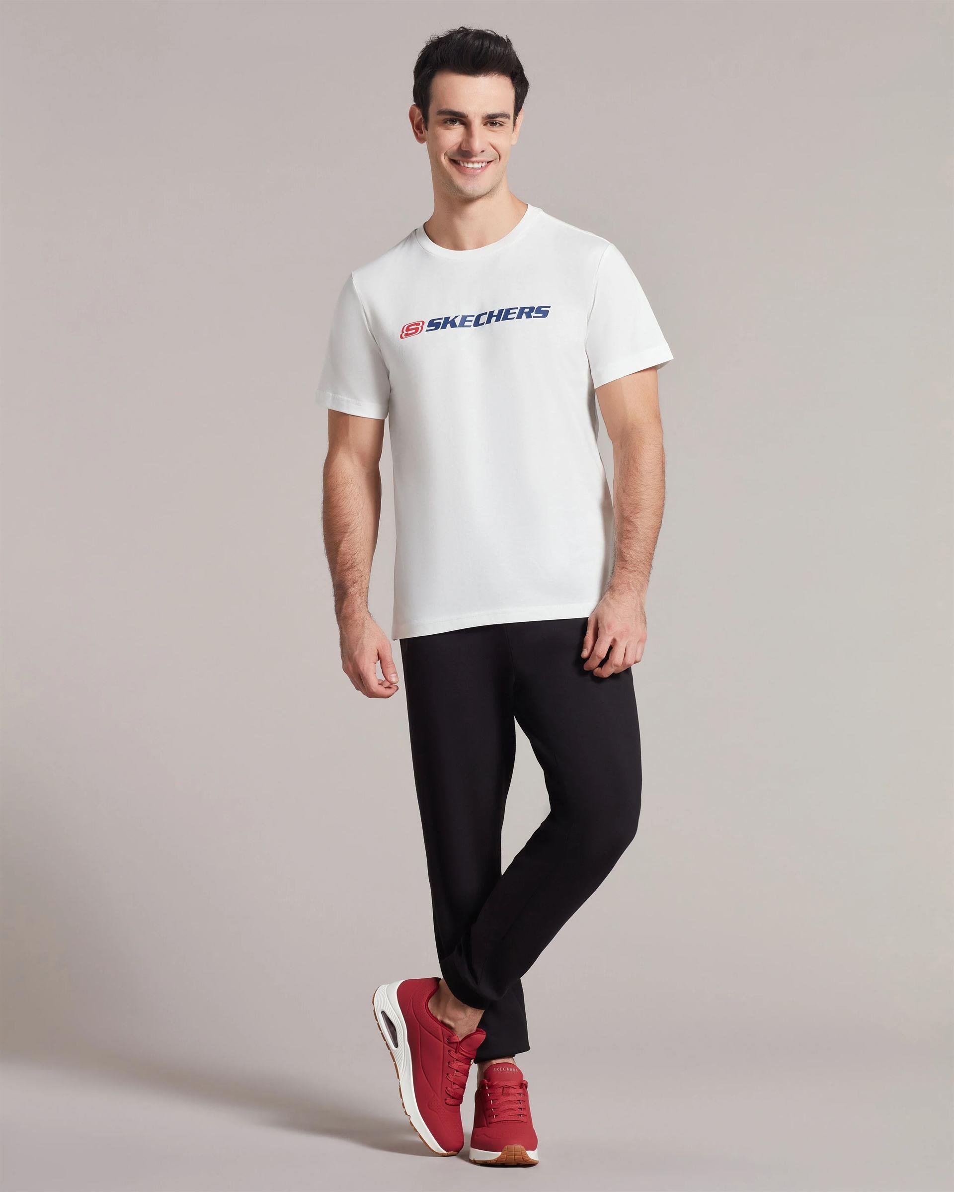 Skechers M Big Logo T-Shirt Erkek Beyaz Bisiklet Yaka Tshirt