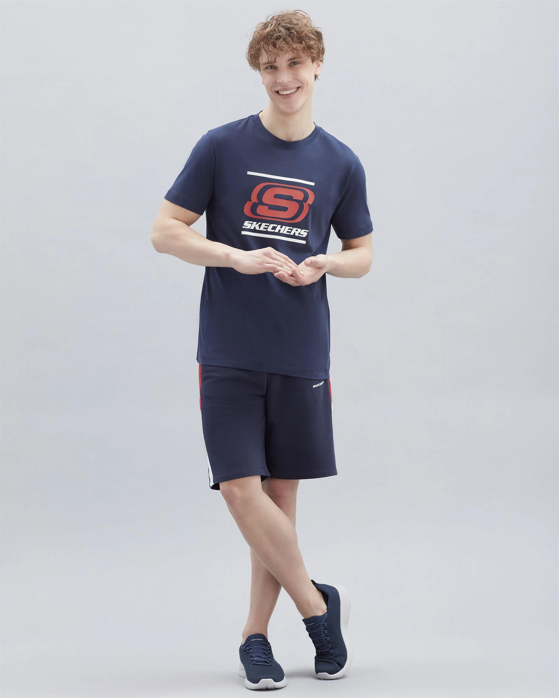 Skechers M Big Logo T-Shirt Erkek Lacivert Bisiklet Yaka Tshirt