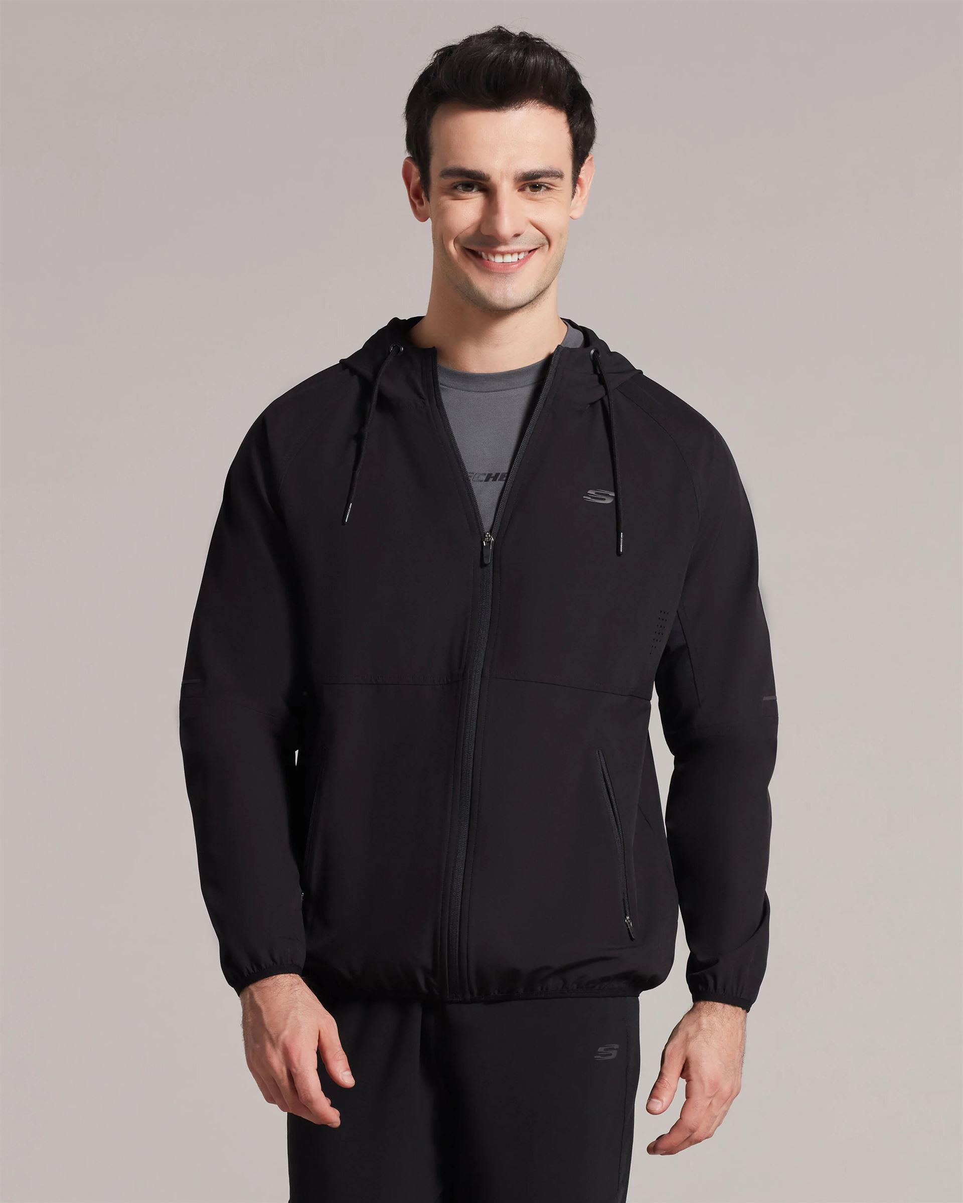Skechers M Micro Collection Mesh Detail Full Zip Jacket Erkek Siyah Tam Fermuarlı Sweat