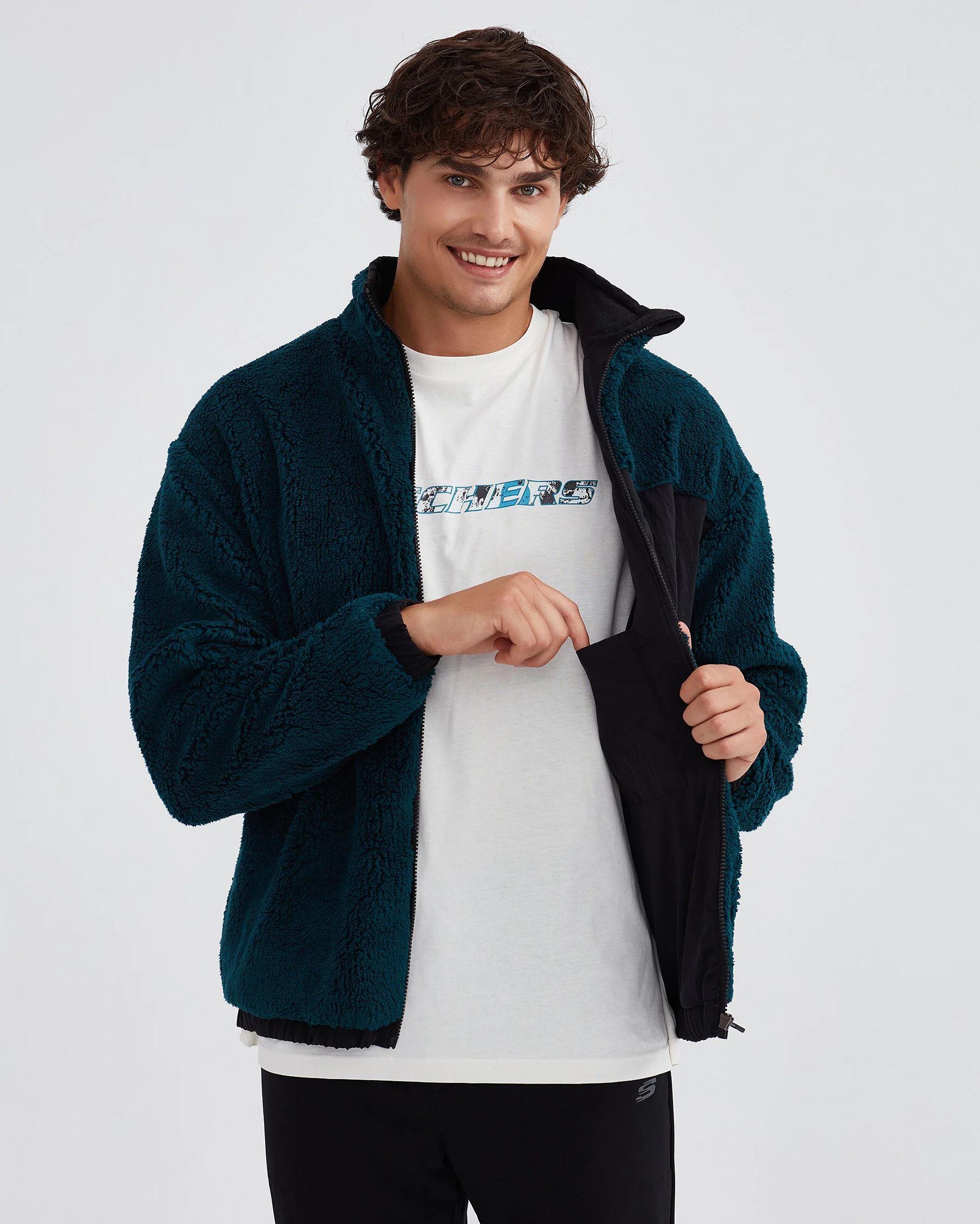 Skechers M Outdoor Fleece Full Zip Sherpa Erkek Lacivert Polar