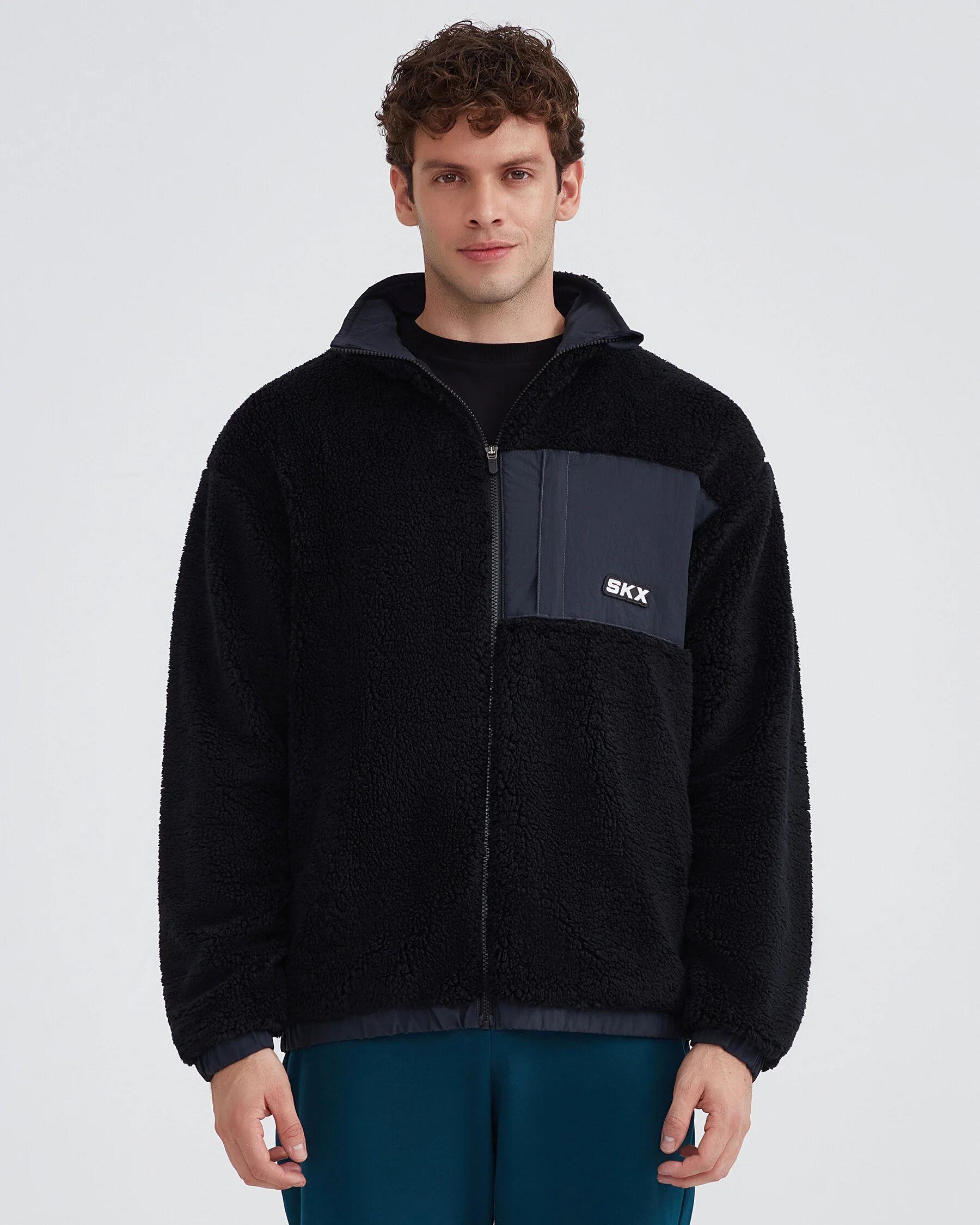 Skechers M Outdoor Fleece Full Zip Sherpa Erkek Siyah Polar