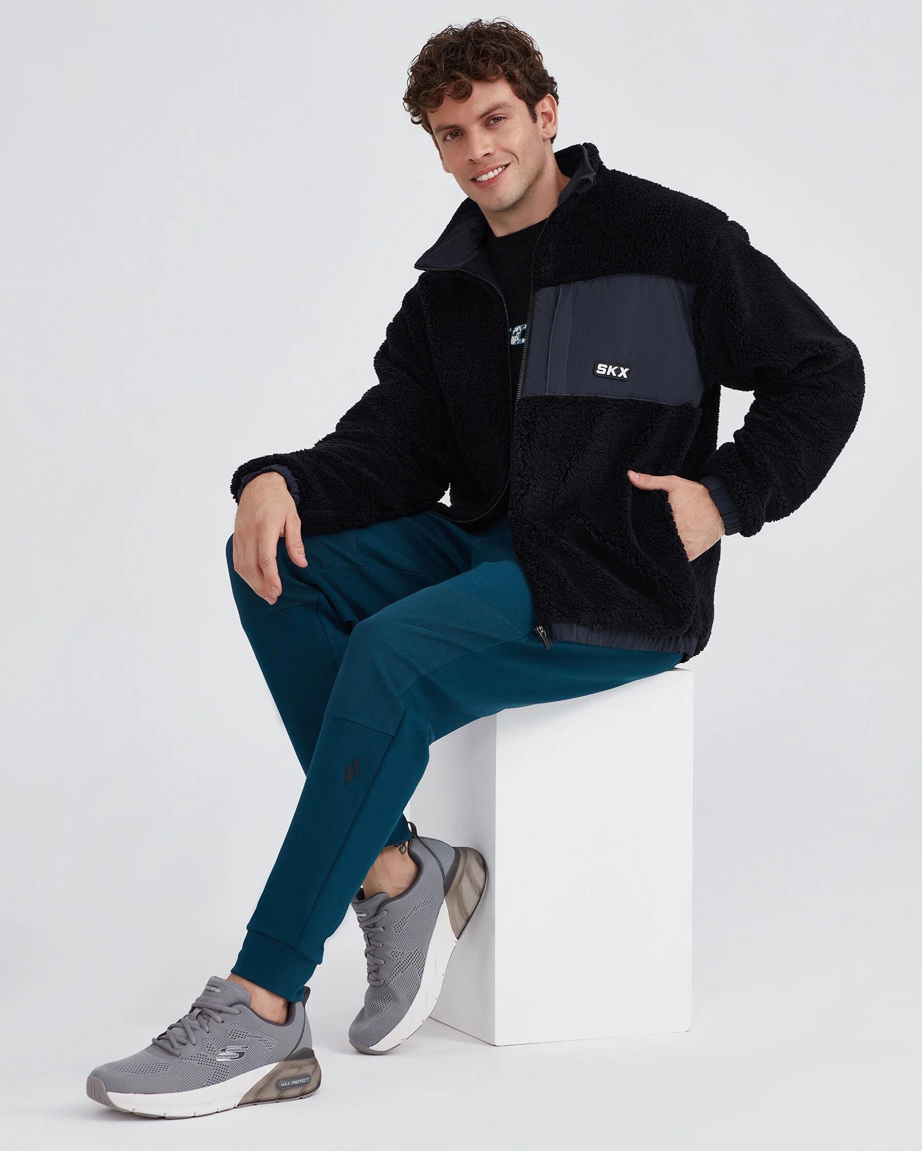 Skechers M Outdoor Fleece Full Zip Sherpa Erkek Siyah Polar