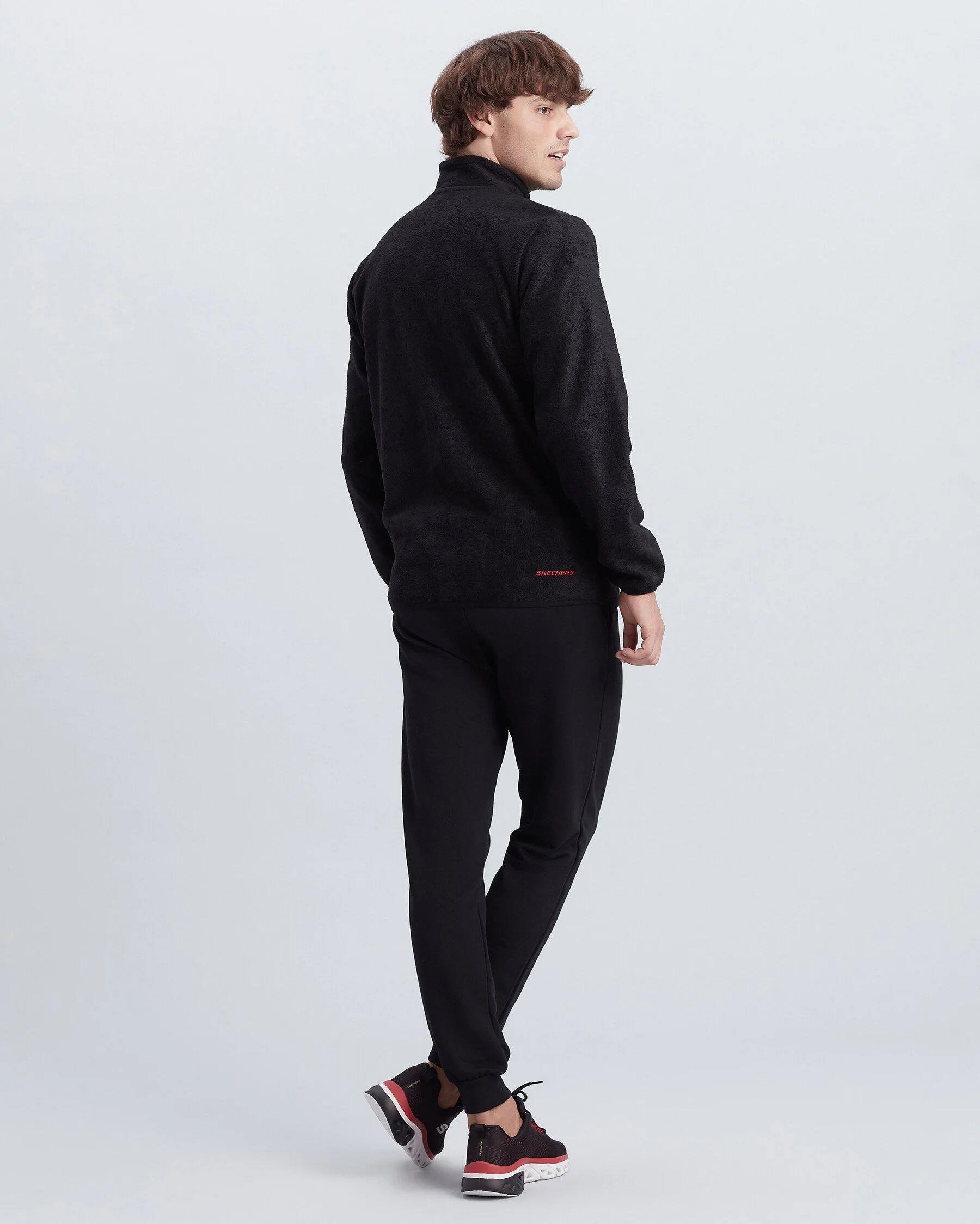 Skechers M Woven Panel Full Zip Polar Erkek Siyah Polar
