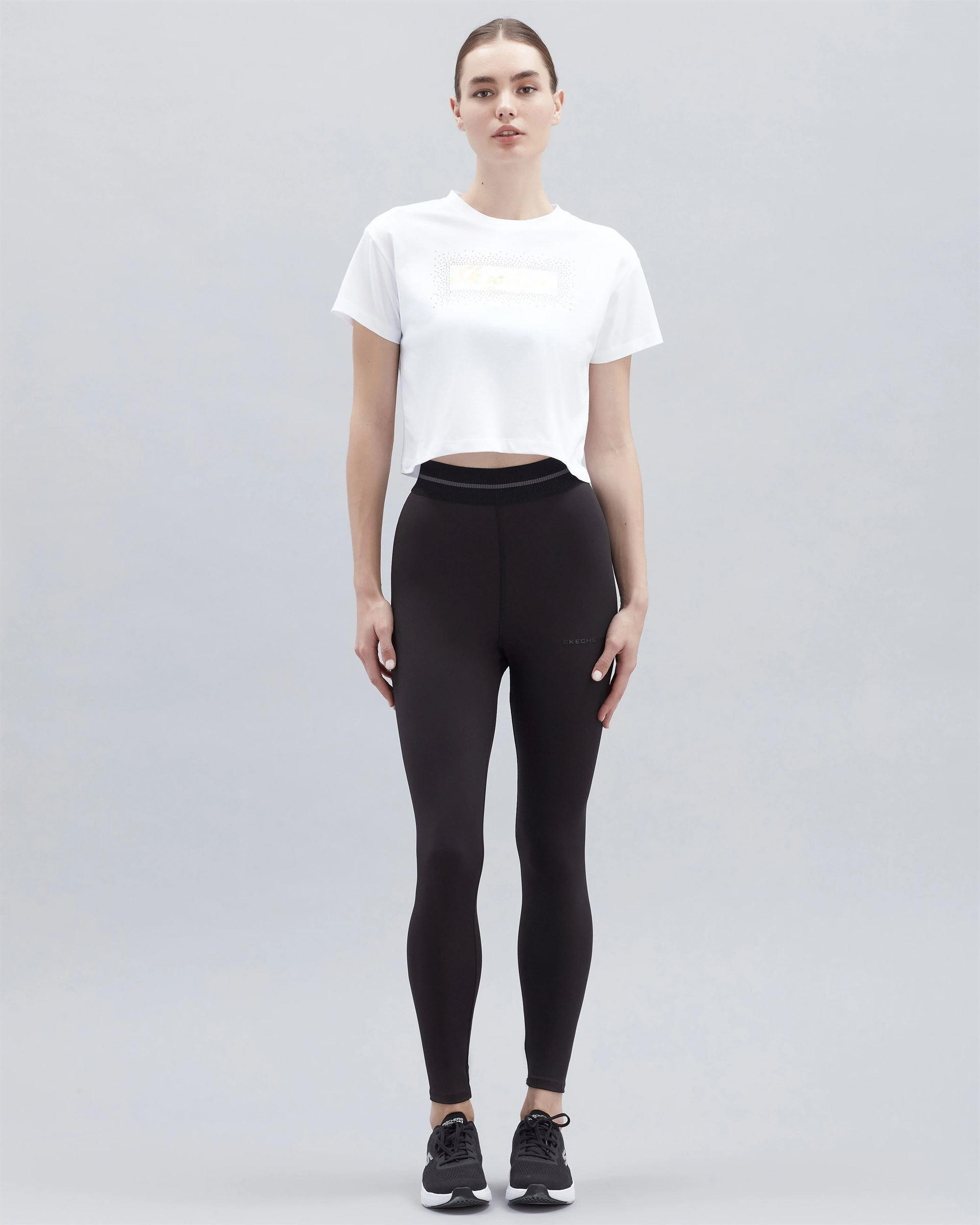 Skechers W Graphic Tee Shiny Logo T-Shirt Kadın Beyaz Bisiklet Yaka Tshirt