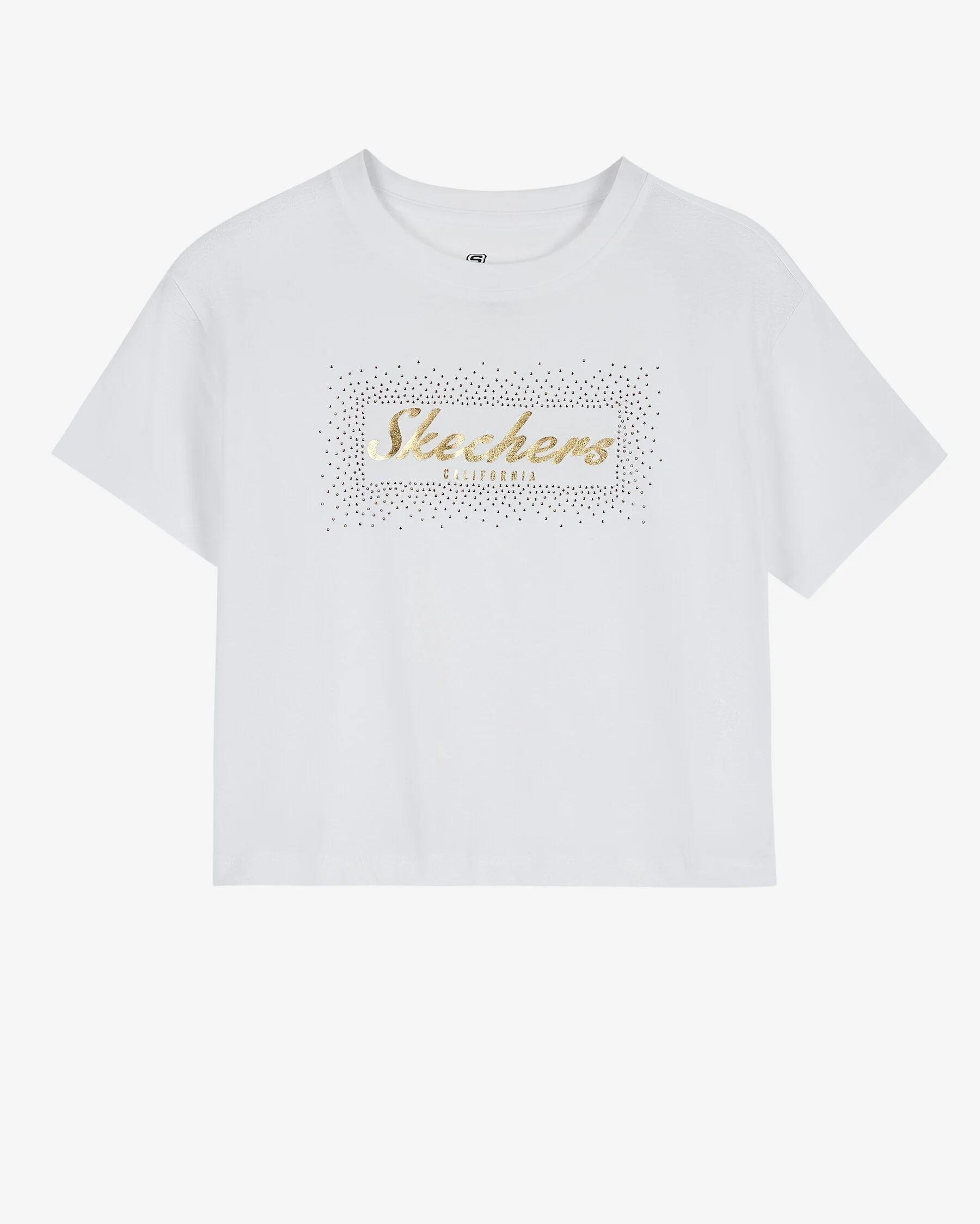 Skechers W Graphic Tee Shiny Logo T-Shirt Kadın Beyaz Bisiklet Yaka Tshirt