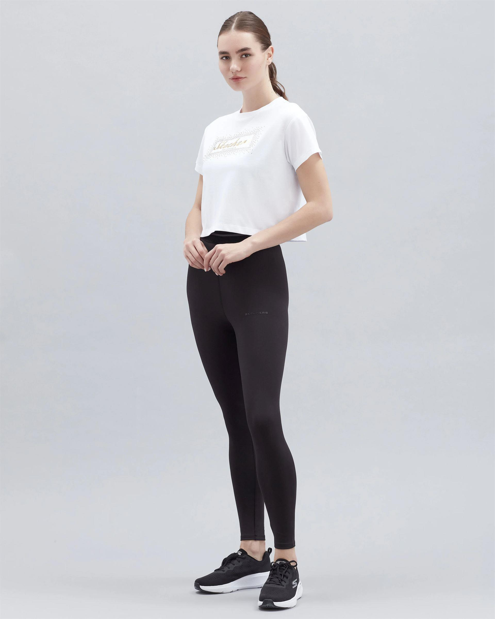 Skechers W Graphic Tee Shiny Logo T-Shirt Kadın Beyaz Bisiklet Yaka Tshirt