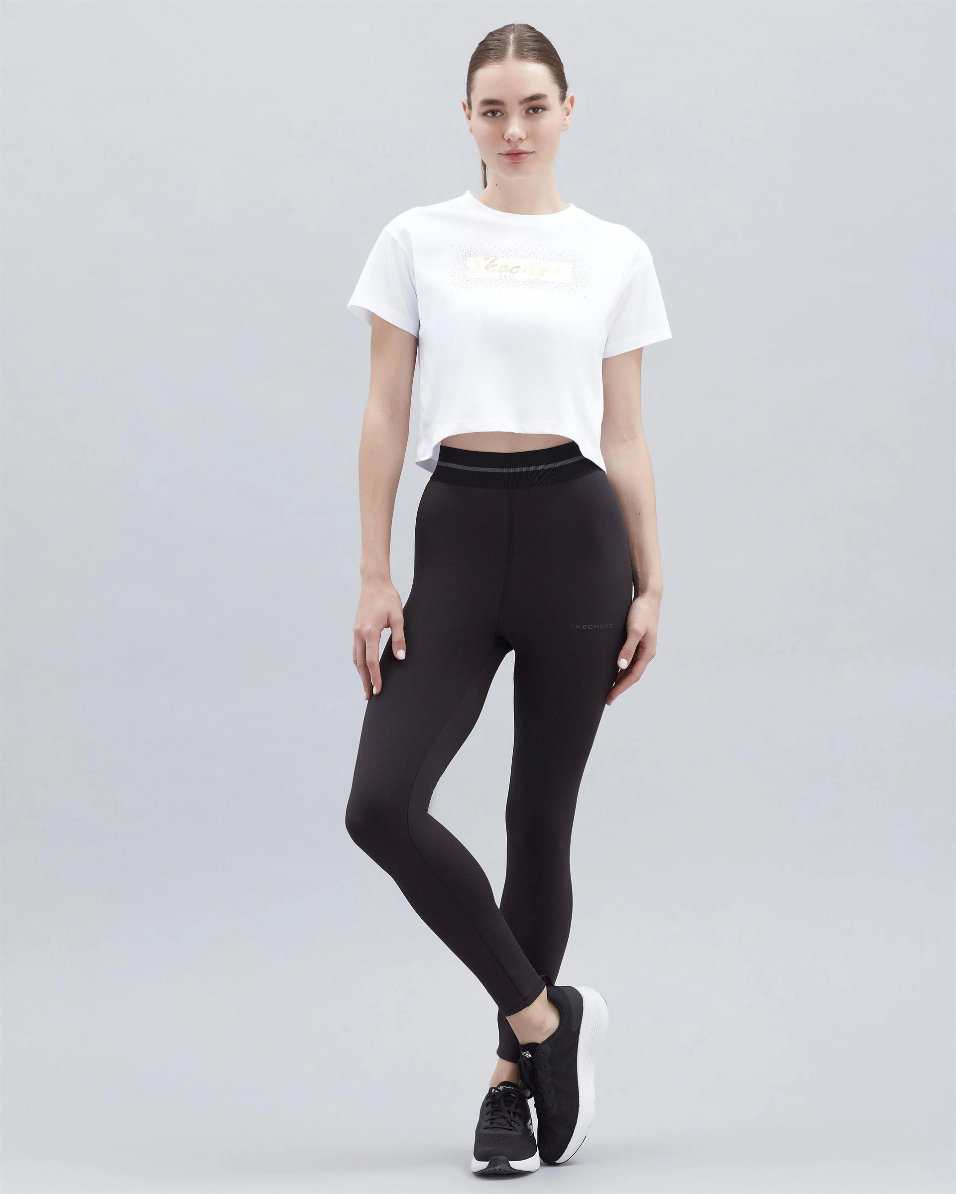 Skechers W Graphic Tee Shiny Logo T-Shirt Kadın Beyaz Bisiklet Yaka Tshirt