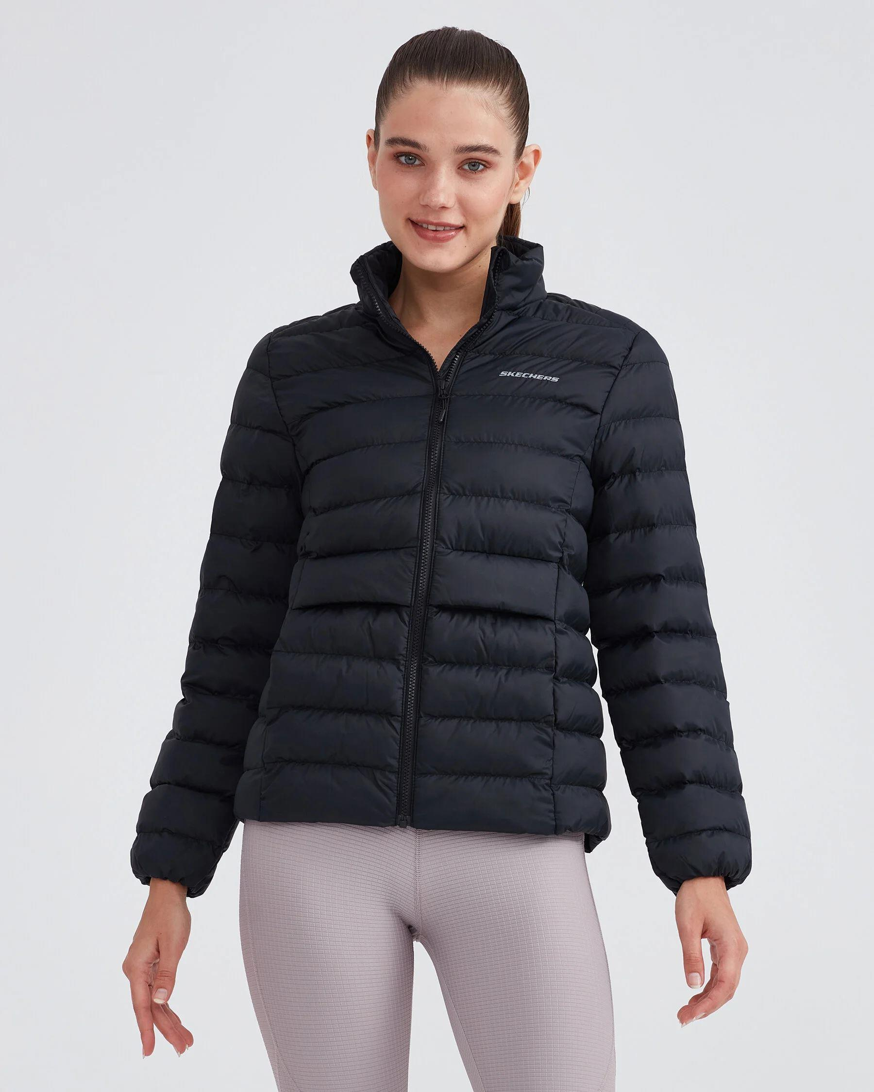 Skechers W Outerwear Pop Up Detailed Padded Jacket Kadın Siyah Mont