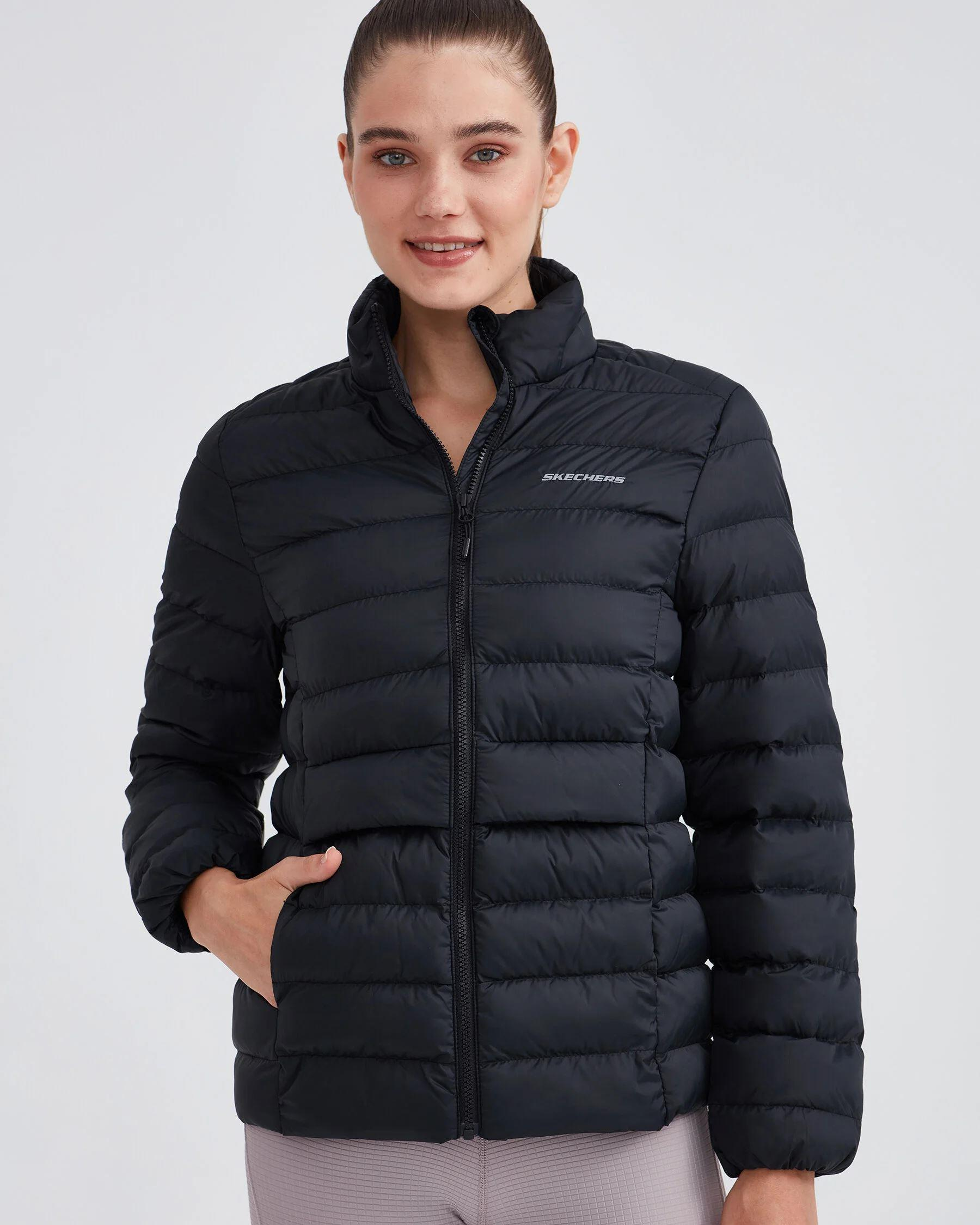 Skechers W Outerwear Pop Up Detailed Padded Jacket Kadın Siyah Mont