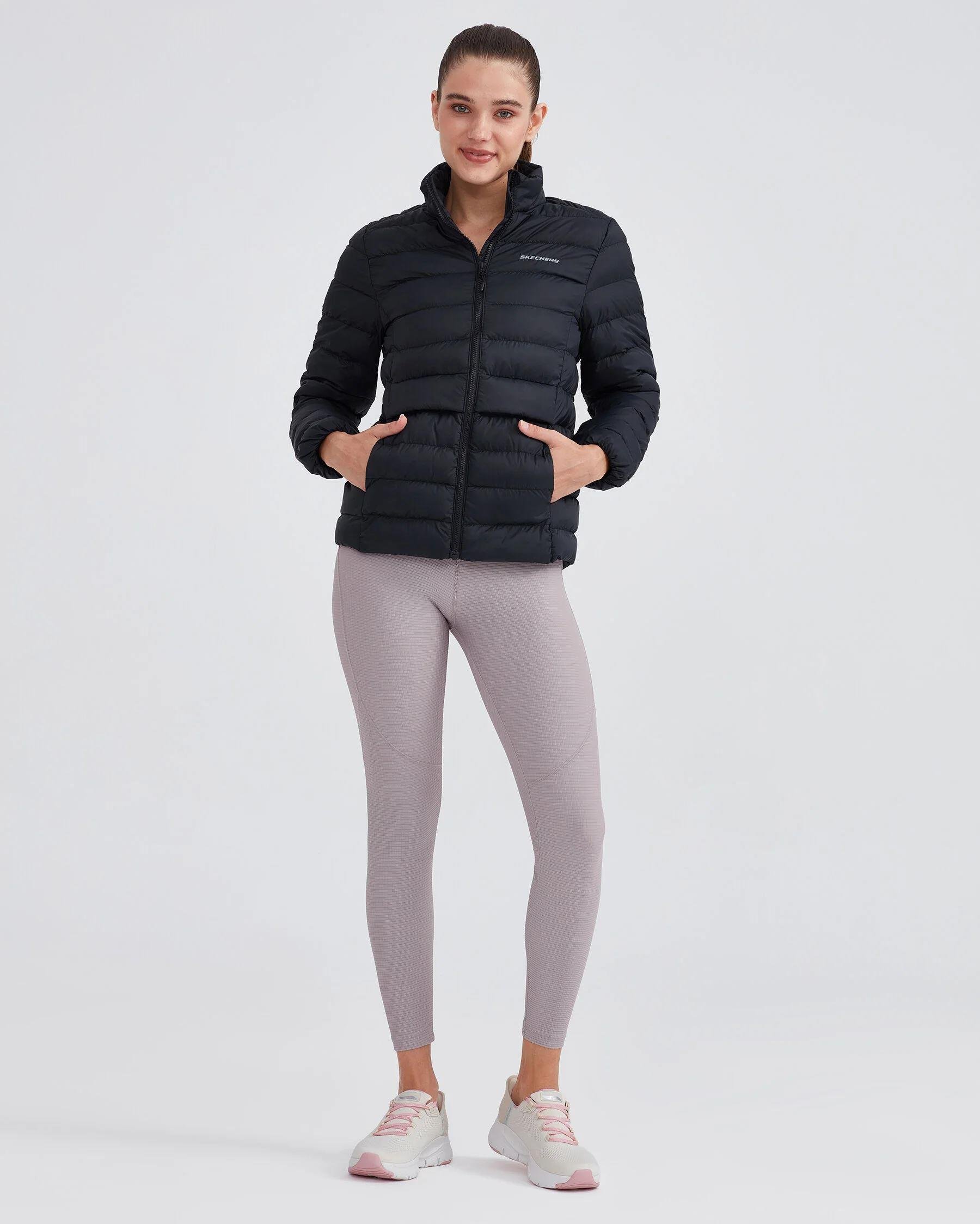 Skechers W Outerwear Pop Up Detailed Padded Jacket Kadın Siyah Mont