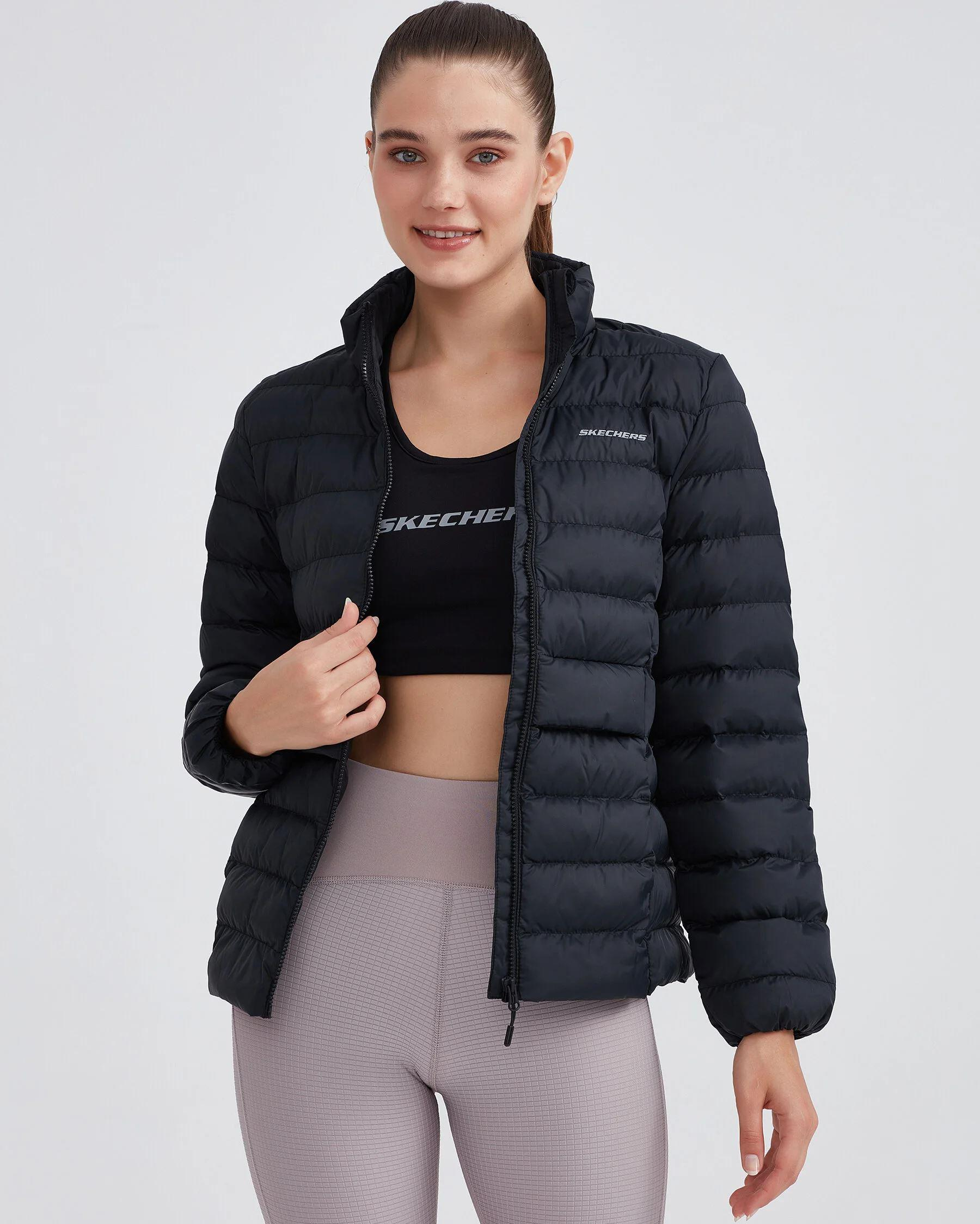 Skechers W Outerwear Pop Up Detailed Padded Jacket Kadın Siyah Mont