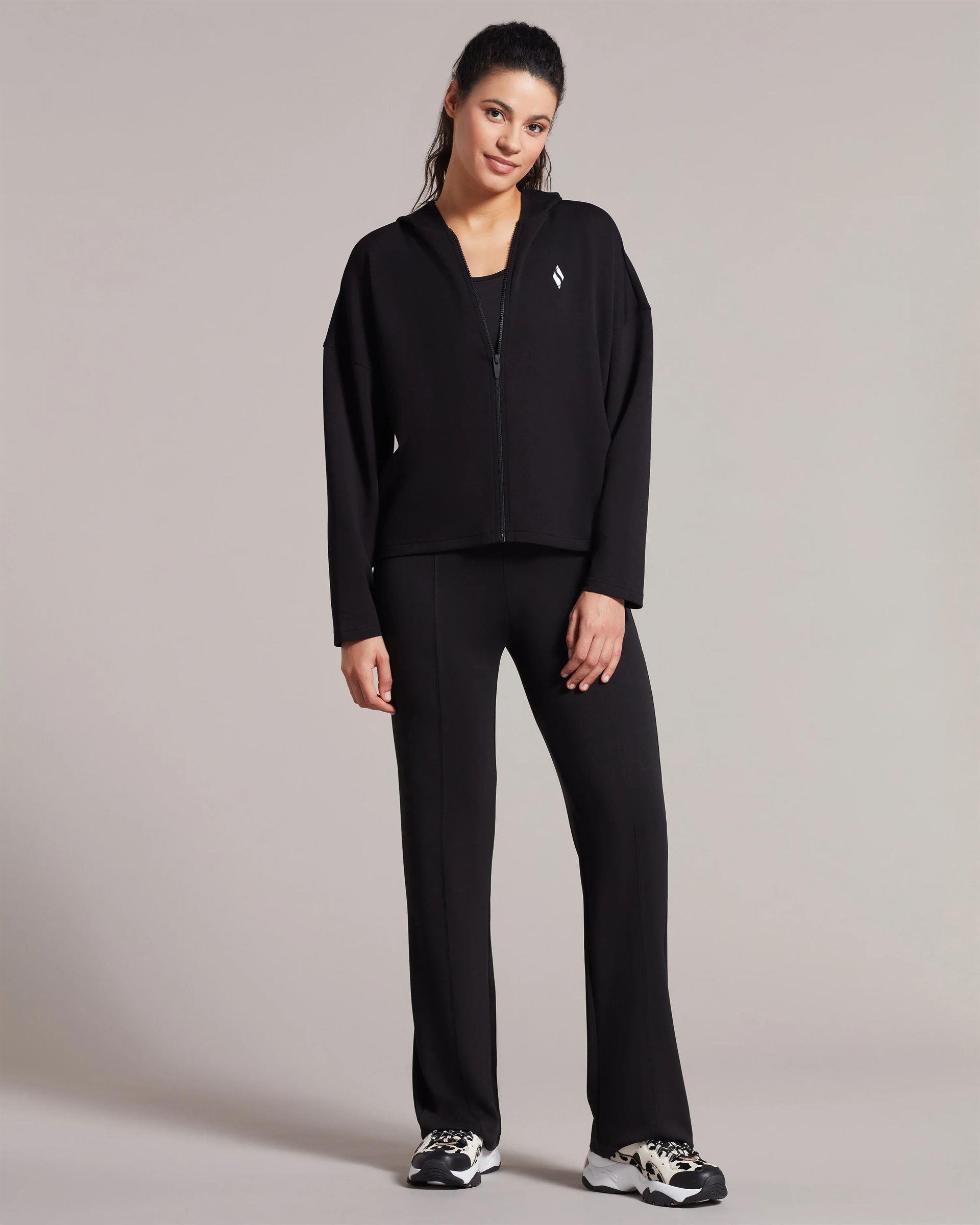 Skechers W Soft Touch Shinny Logo Full Zip Hoodie Sweatshirt Kadın Siyah Tam Fermuarlı Sweat