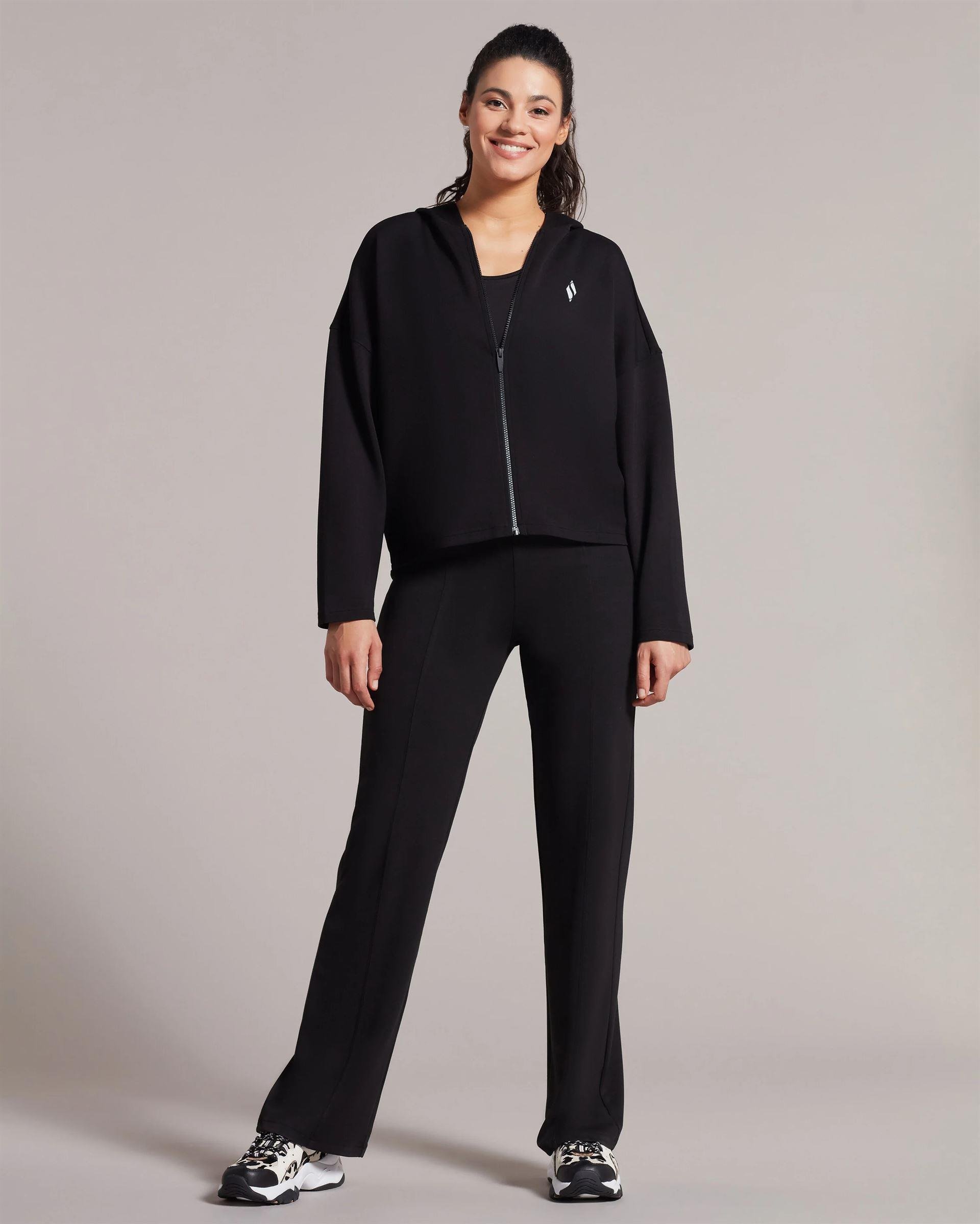 Skechers W Soft Touch Shinny Logo Full Zip Hoodie Sweatshirt Kadın Siyah Tam Fermuarlı Sweat