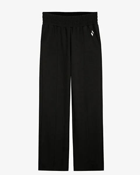 Skechers W Soft Touch Shinny Logo Wide Leg Sweatpant Kadın Siyah Eşofman Alt