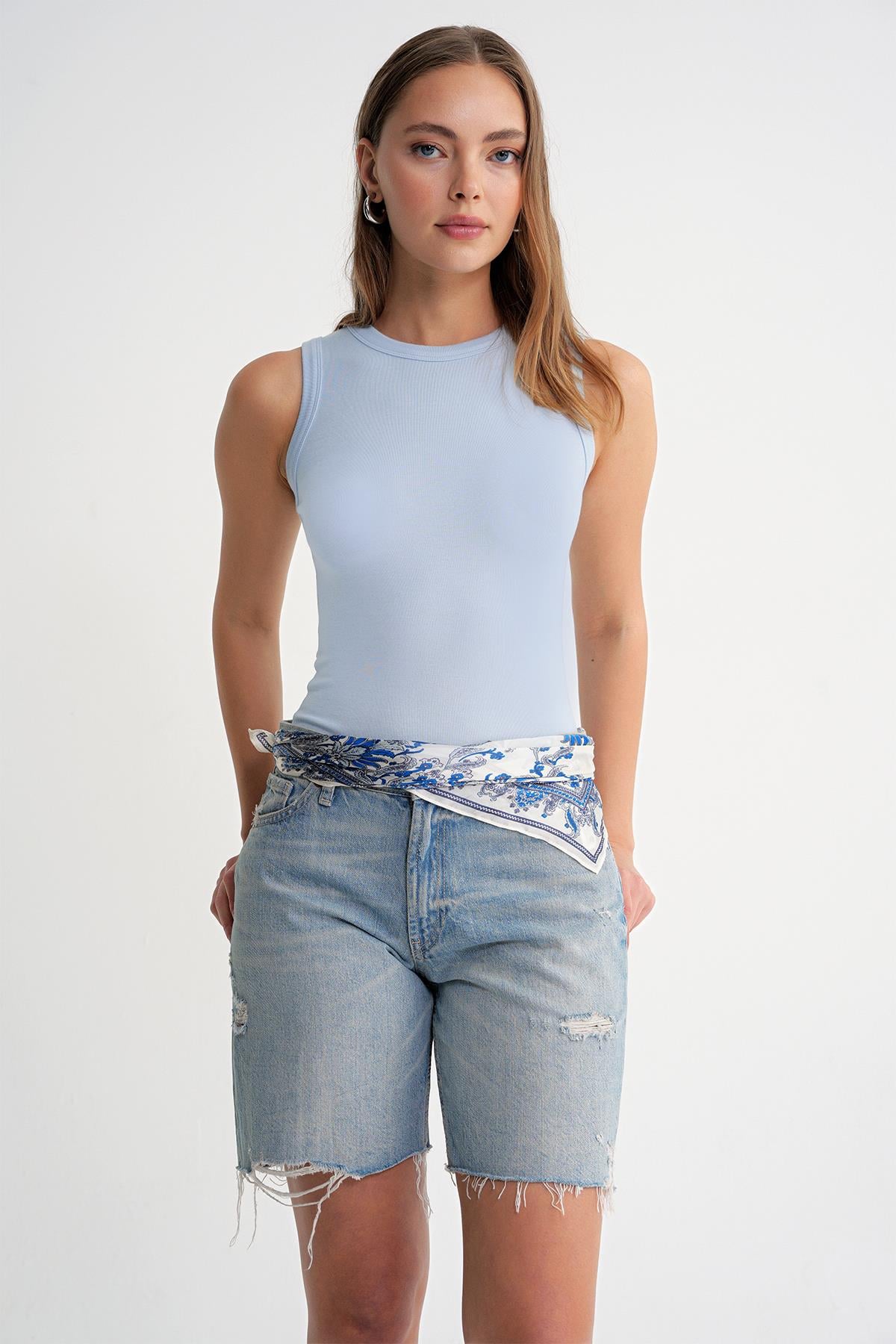2012 Kadın Slim Fit Basic Atlet Bebe Mavi