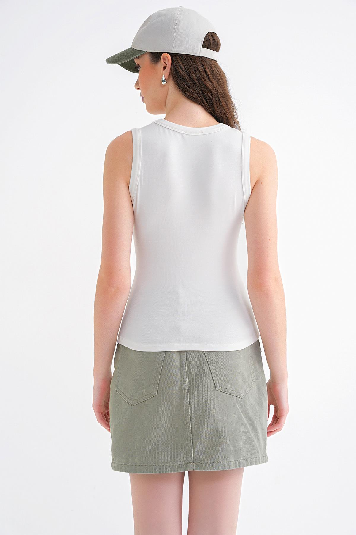 2012 Kadın Slim Fit Basic Atlet Beyaz