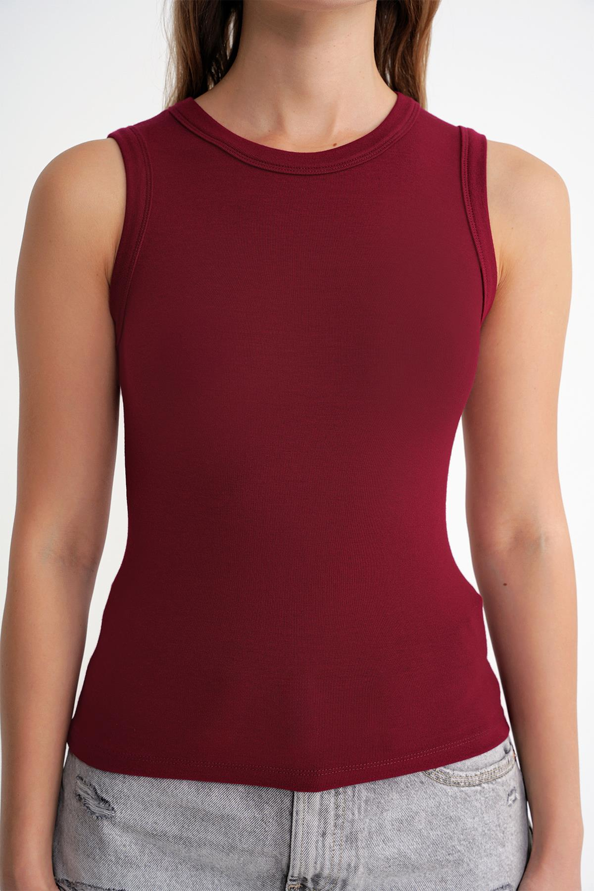 2012 Kadın Slim Fit Basic Atlet Bordo