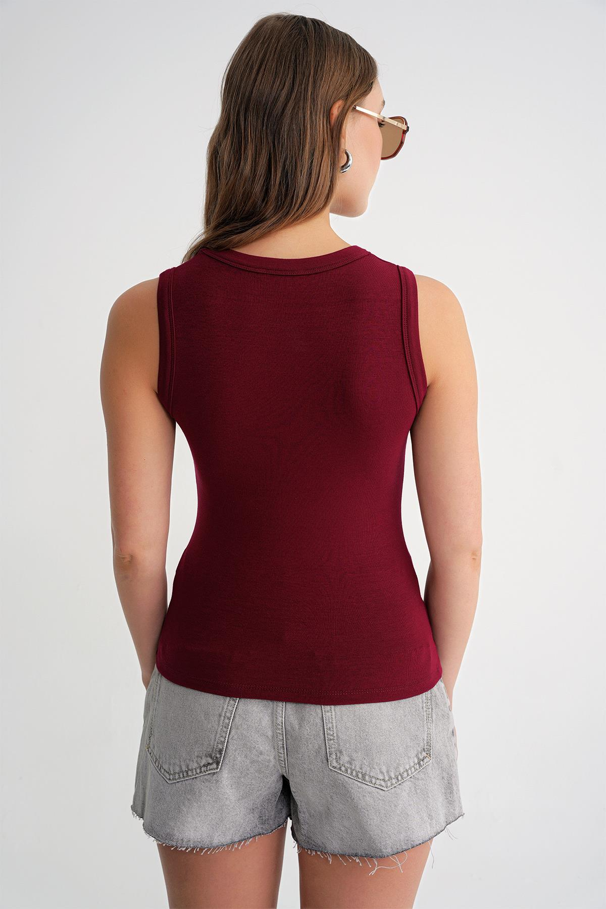 2012 Kadın Slim Fit Basic Atlet Bordo