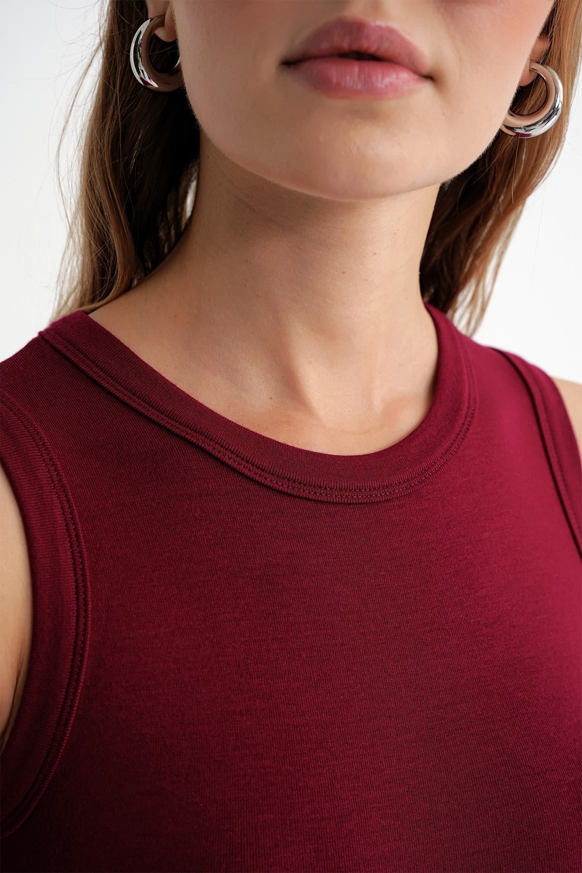 2012 Kadın Slim Fit Basic Atlet Bordo