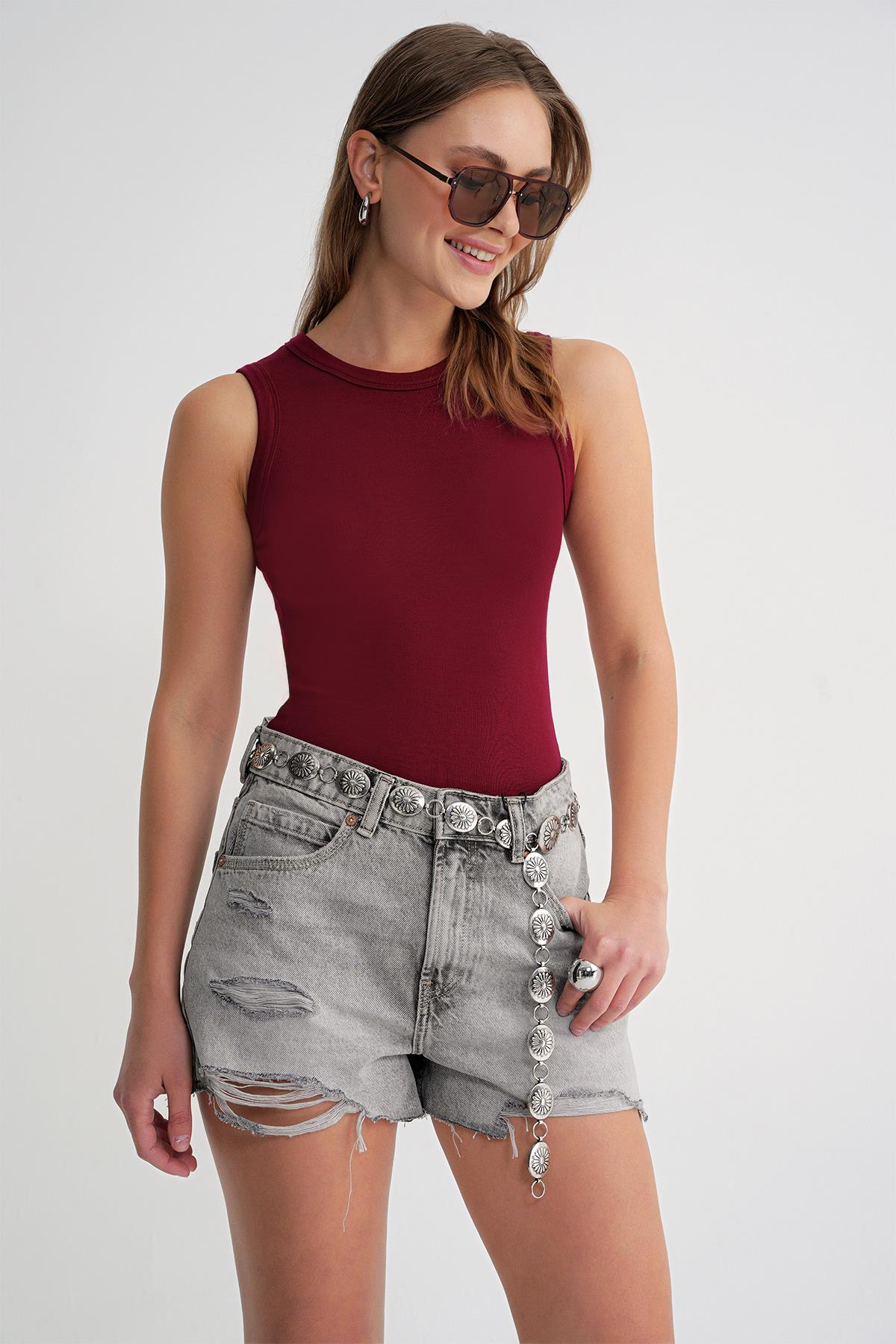 2012 Kadın Slim Fit Basic Atlet Bordo