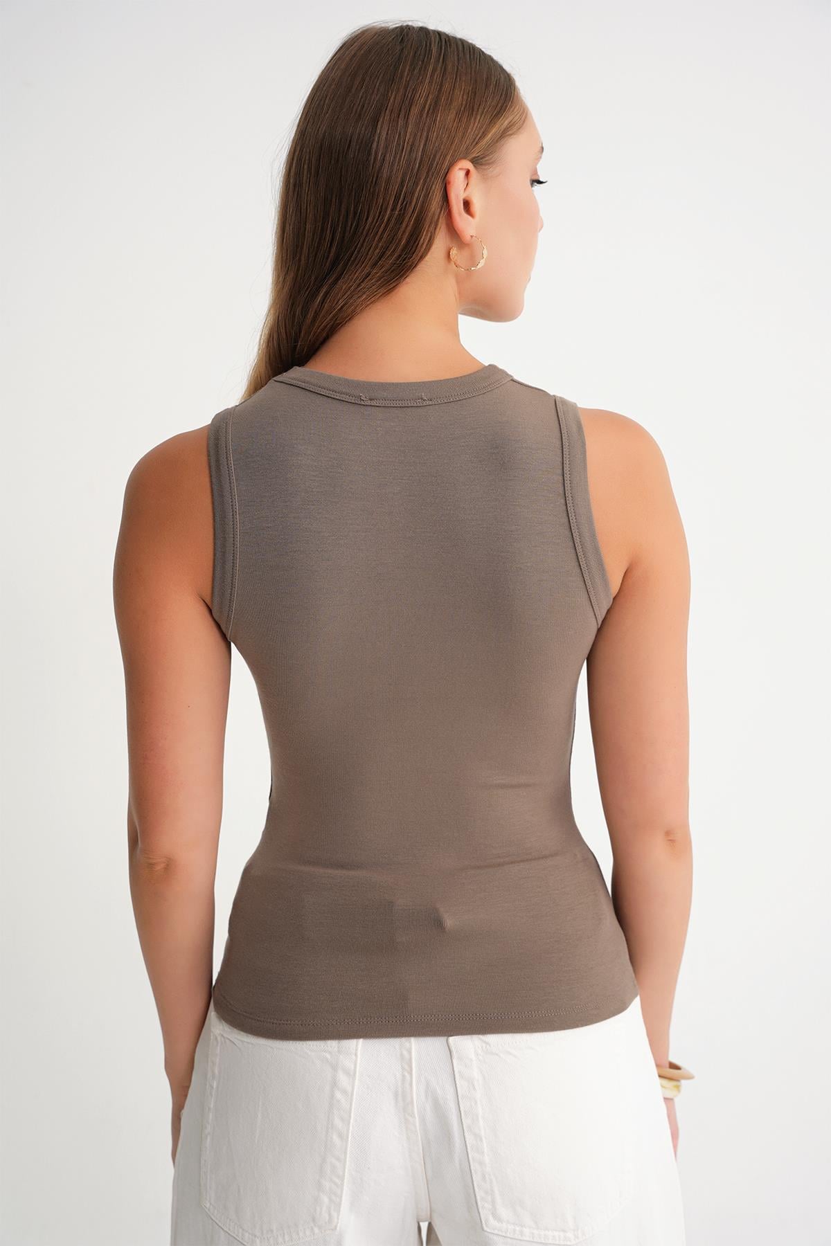 2012 Kadın Slim Fit Basic Atlet Toprak