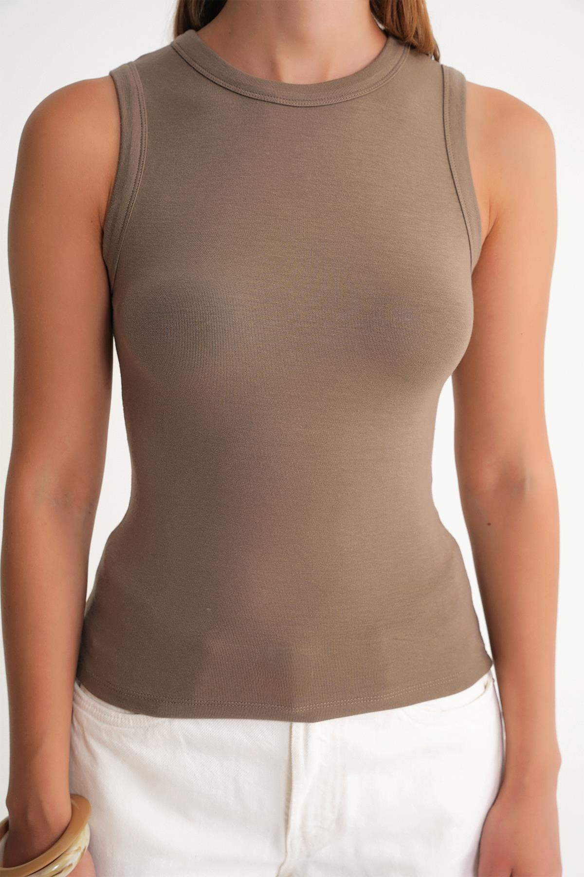 2012 Kadın Slim Fit Basic Atlet Toprak
