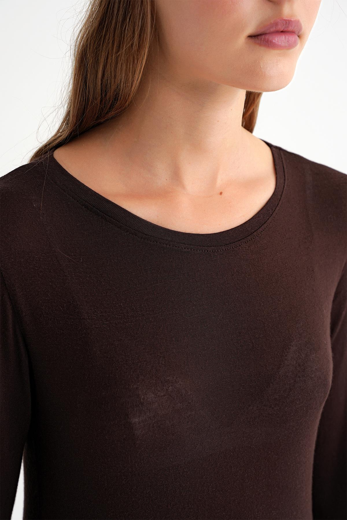 2014 Kadın Bisiklet Yaka Yazlık Transparan Bluz Kahve