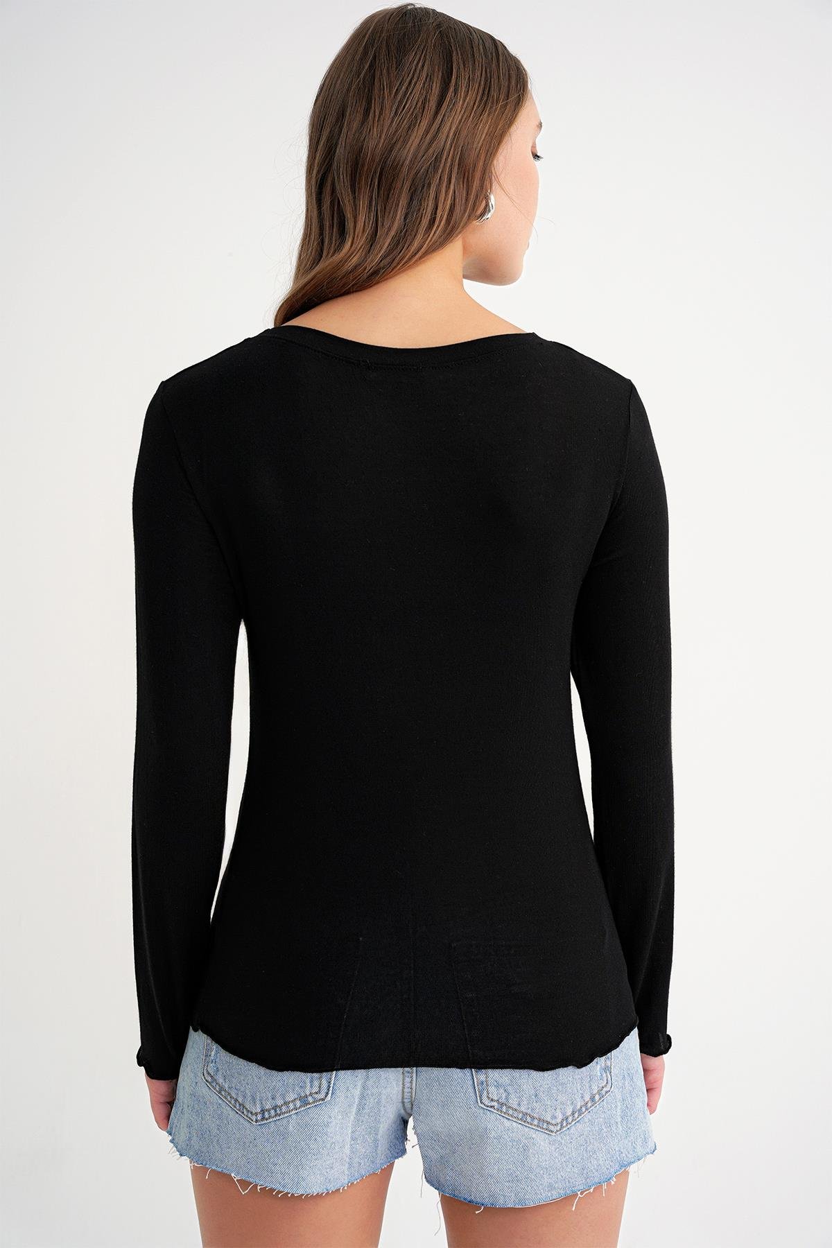 2014 Kadın Bisiklet Yaka Yazlık Transparan Bluz Siyah