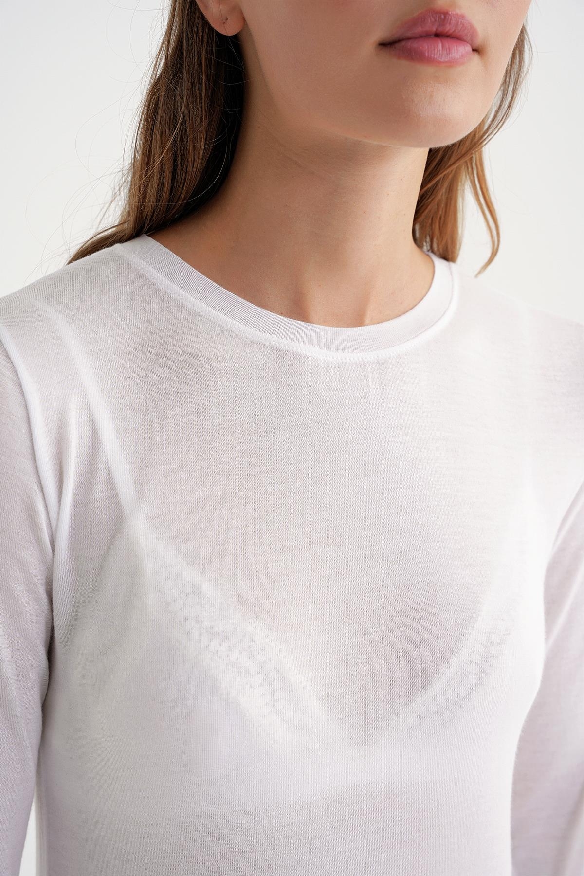 2014 Kadın Bisiklet Yaka Yazlık Transparan Bluz Beyaz