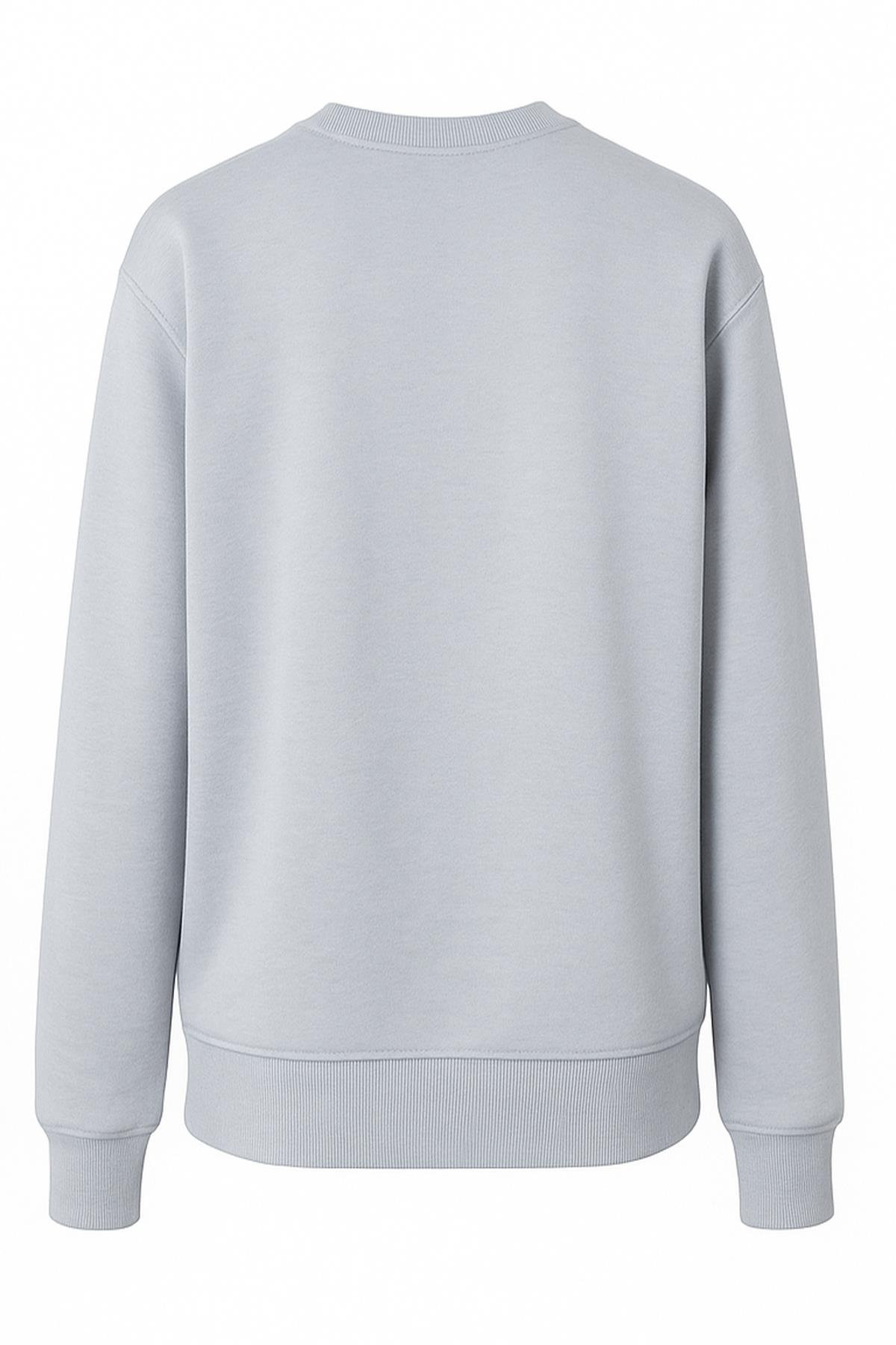 2019 Kadın Beige Baskılı 3 İplik Bisiklet Yaka Sweatshirt Bebe Mavi