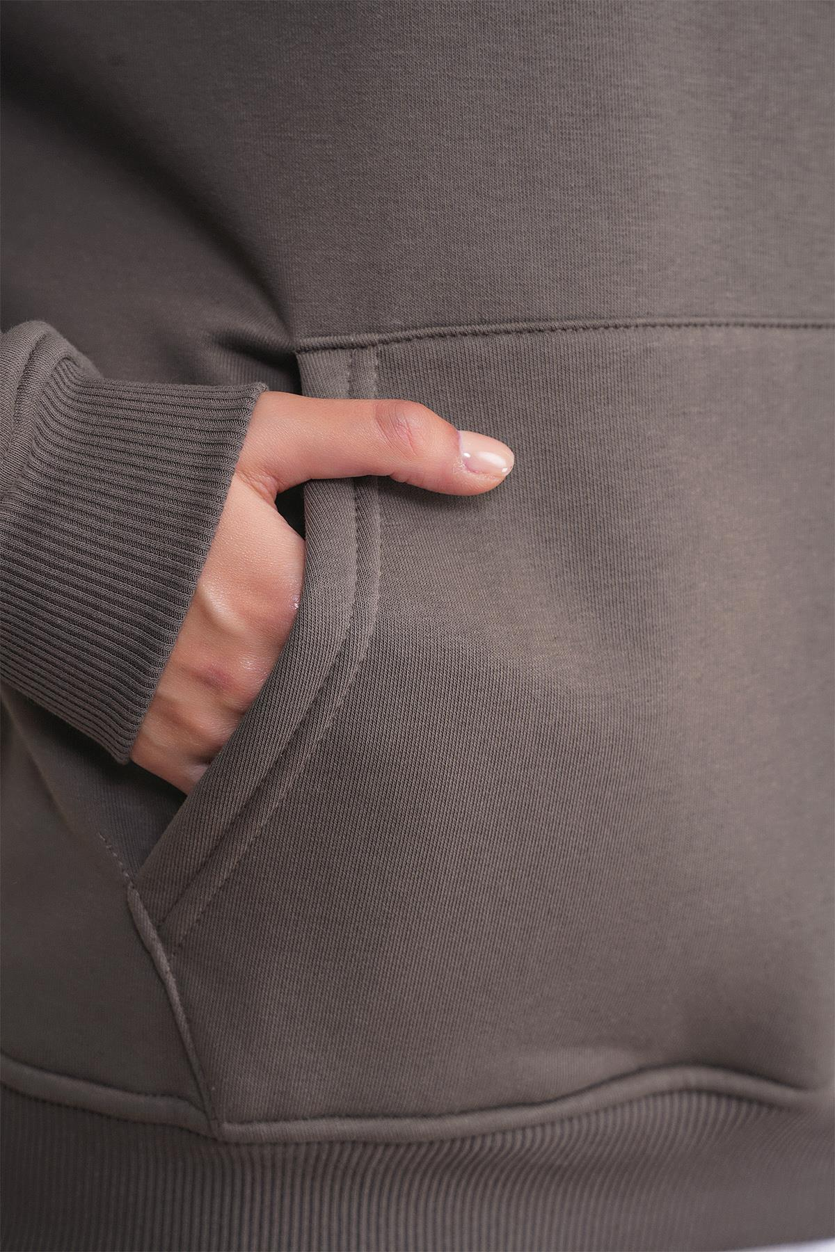 2022 Unisex 3İplik Basic Polarlı Kapüşonlu Sweatshirt Hoodie Antrasit