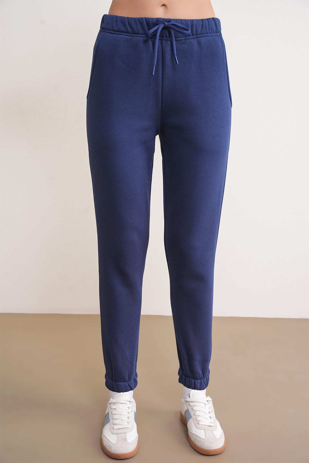 2024 Kadın %100 Pamuk 3 İplik İçi Polarlı Alt Üst Takım Lacivert